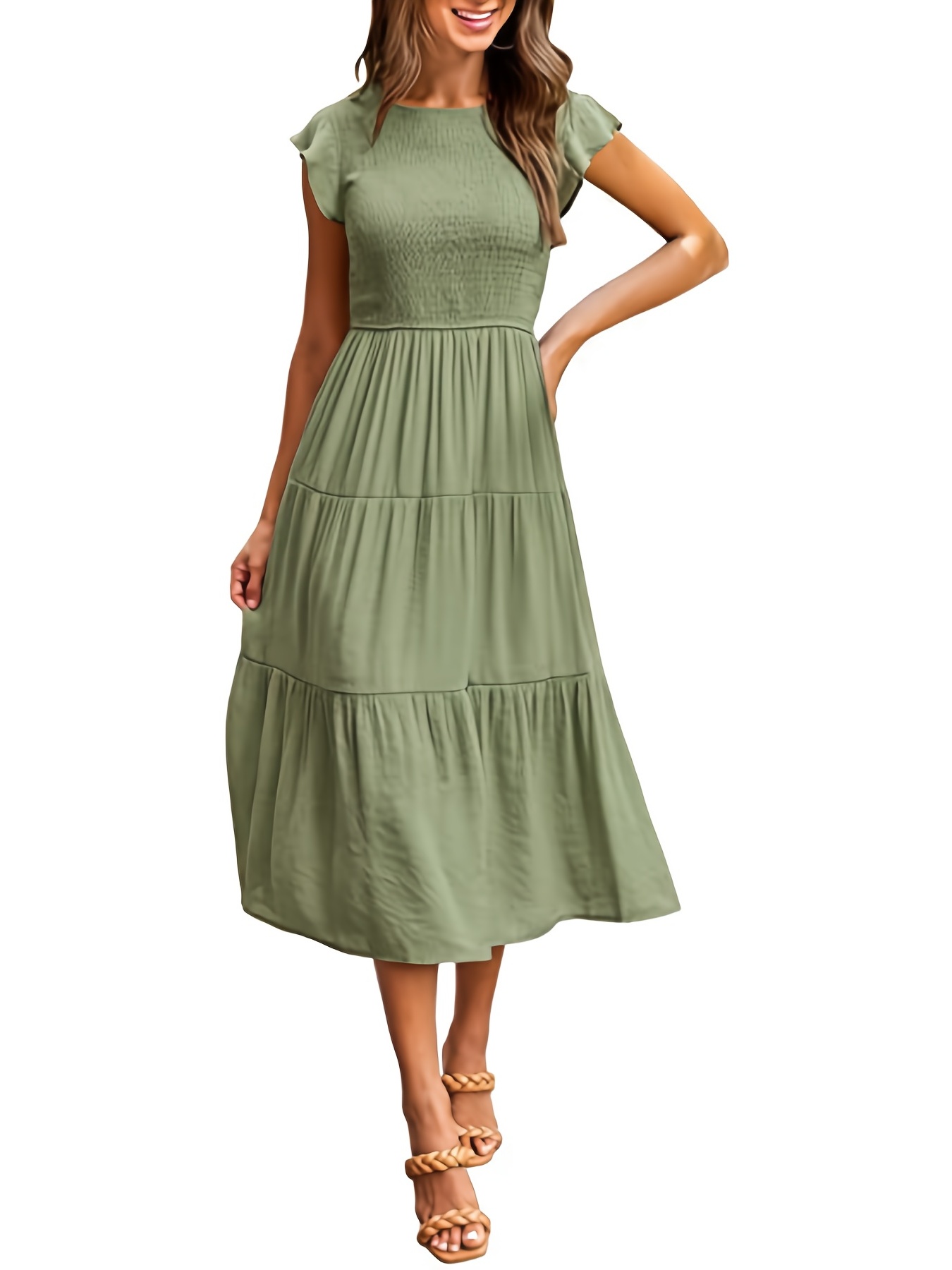 solid layered dress casual dress for spring summer womens clothing details 3