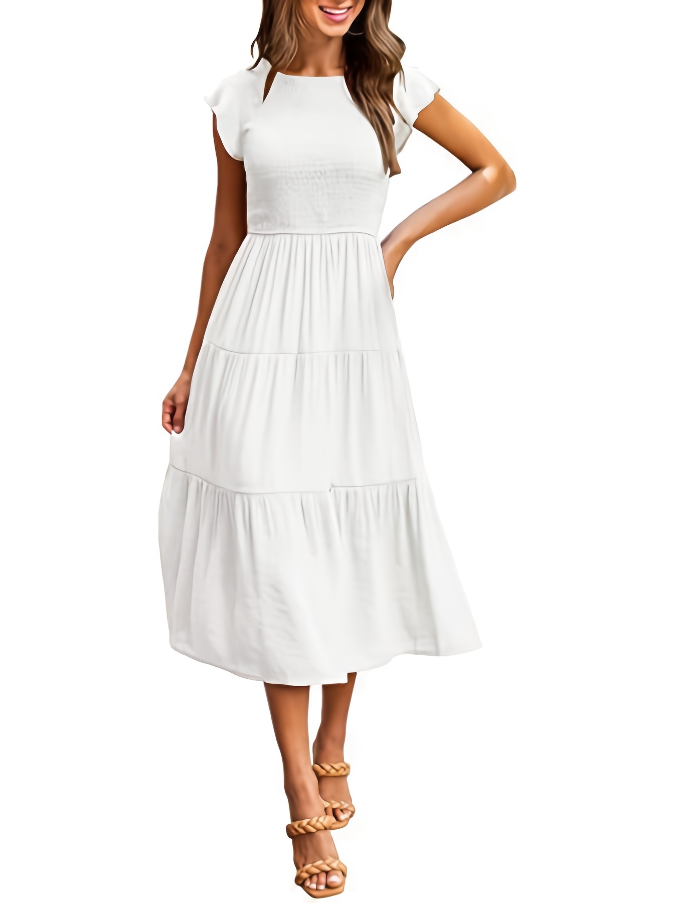 solid layered dress casual dress for spring summer womens clothing details 4