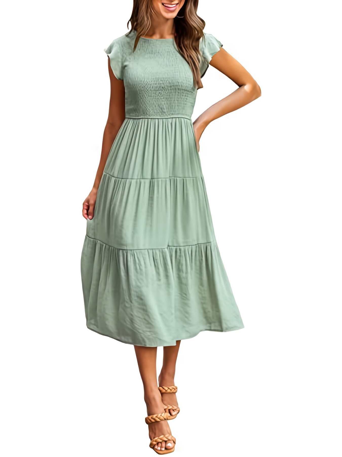 solid layered dress casual dress for spring summer womens clothing details 5