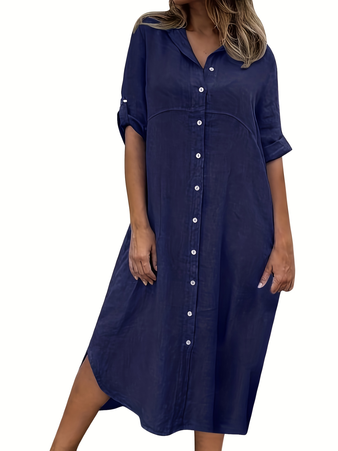 solid shirt dress casual dress for spring summer womens clothing details 0