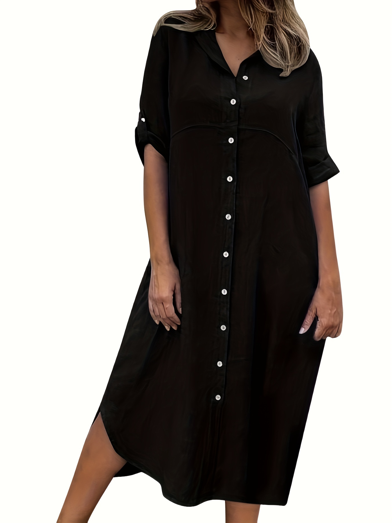 solid shirt dress casual dress for spring summer womens clothing details 3