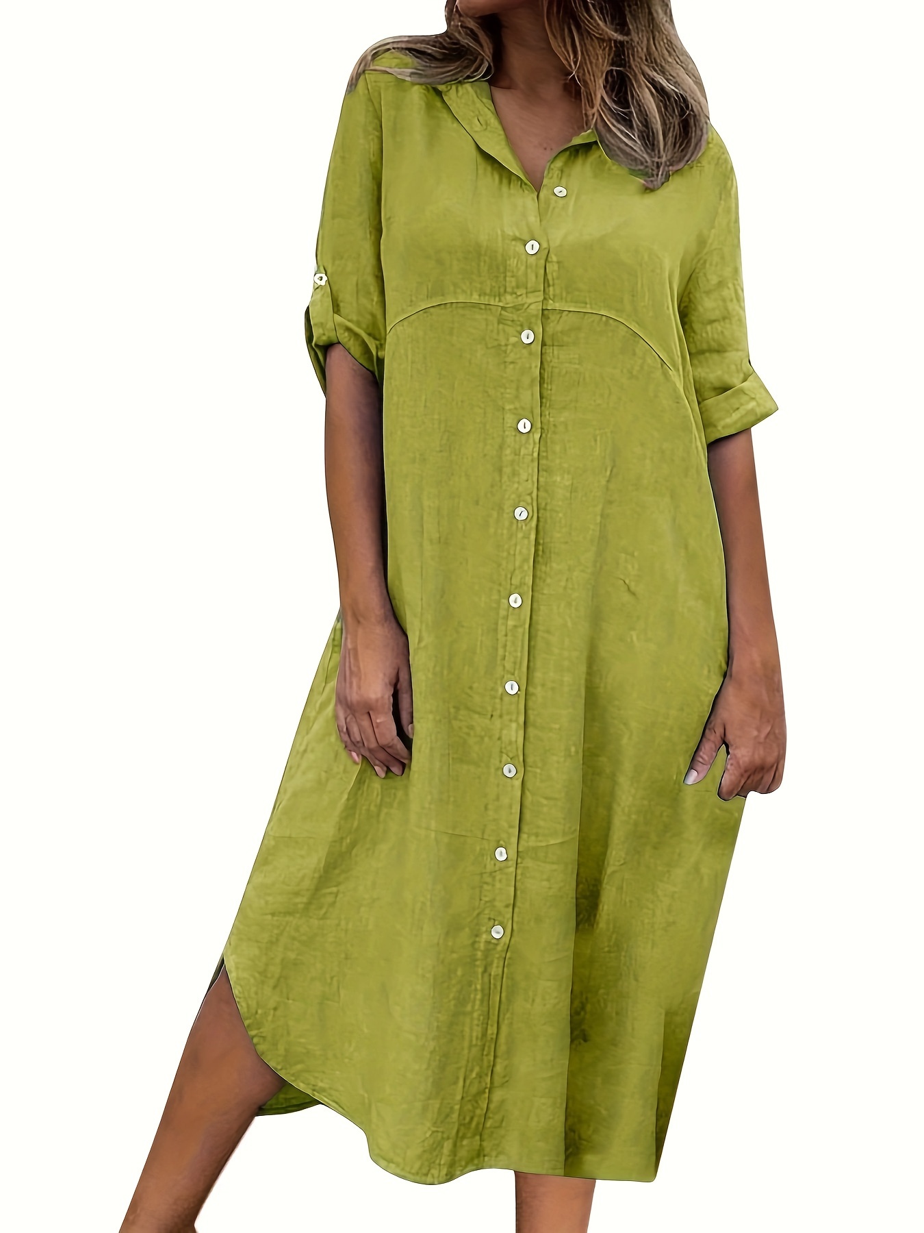 solid shirt dress casual dress for spring summer womens clothing details 6