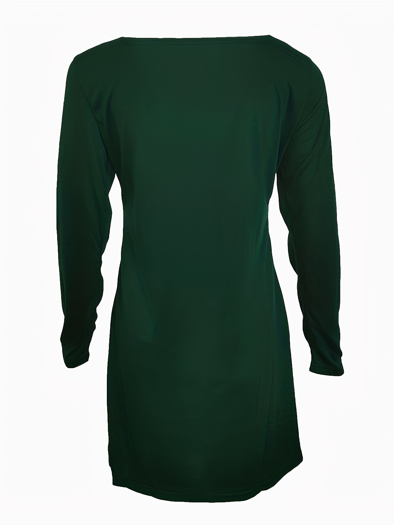 asymmetrical hem solid dress casual crew neck long sleeve dress with buttons womens clothing details 5