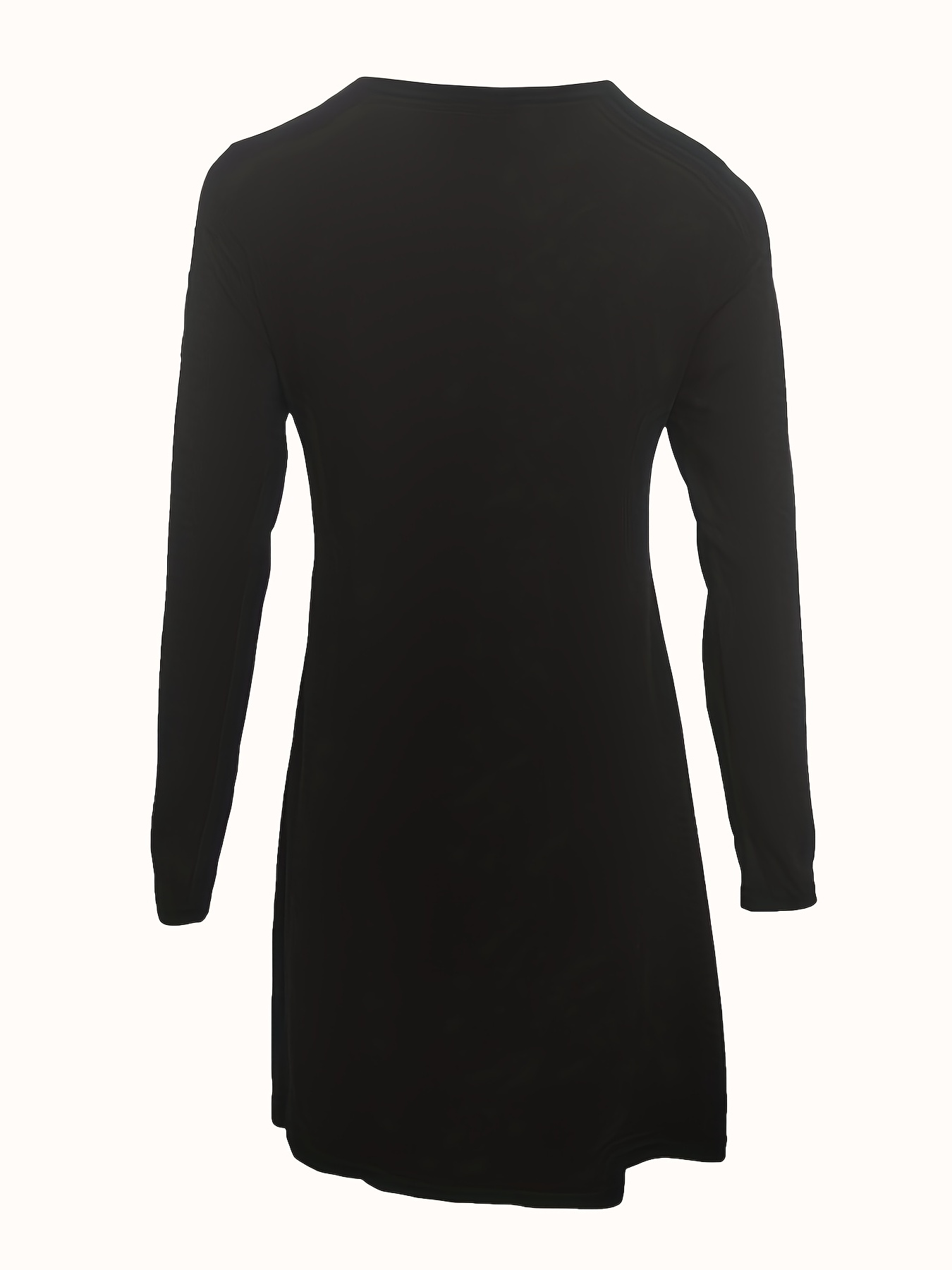 asymmetrical hem solid dress casual crew neck long sleeve dress with buttons womens clothing details 8