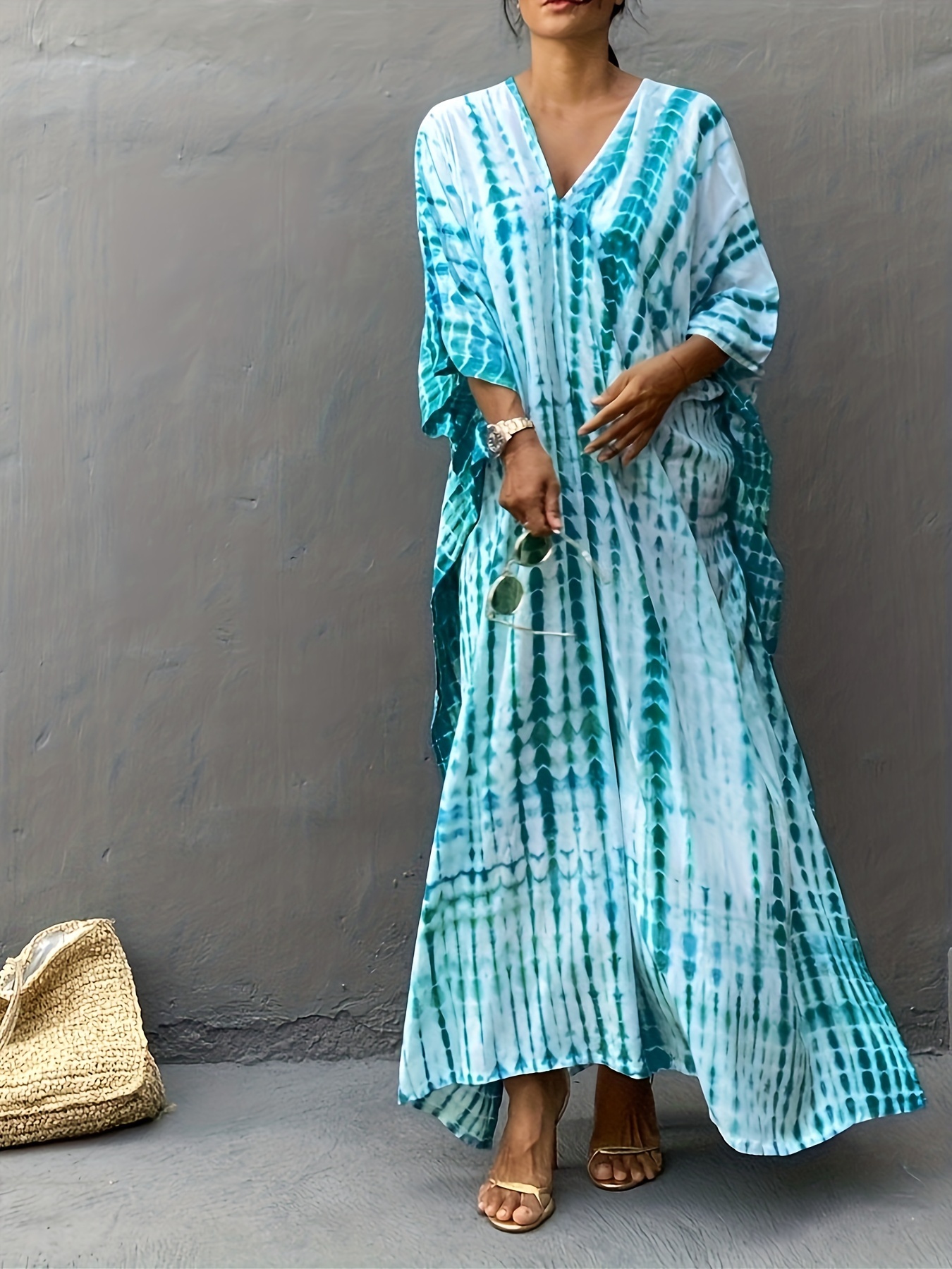 v neck oversized kaftan dress bohemian loose beach vacation dress womens clothing details 24