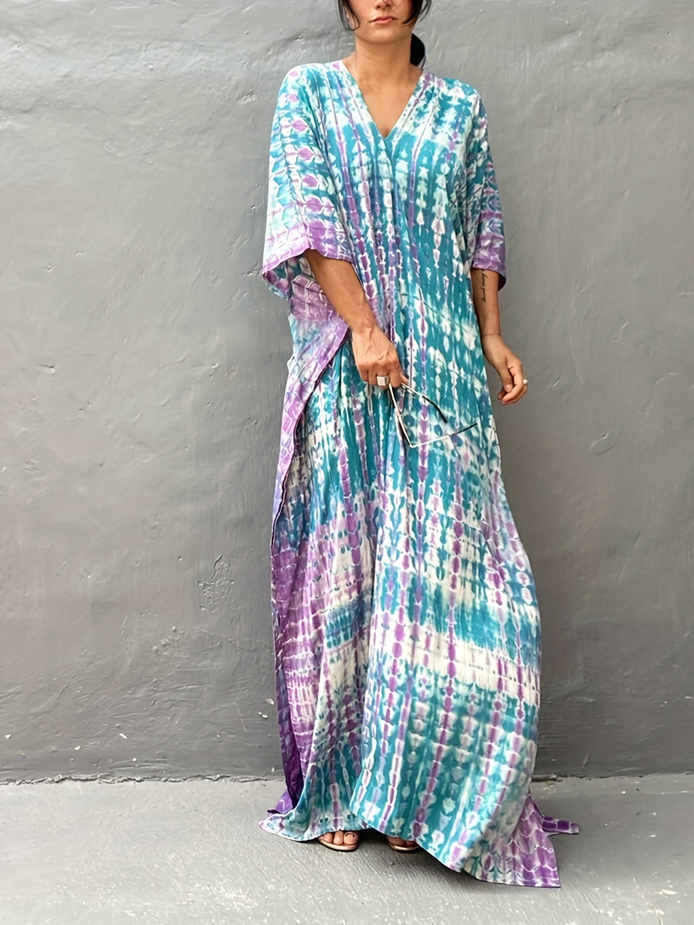 v neck oversized kaftan dress bohemian loose beach vacation dress womens clothing details 32