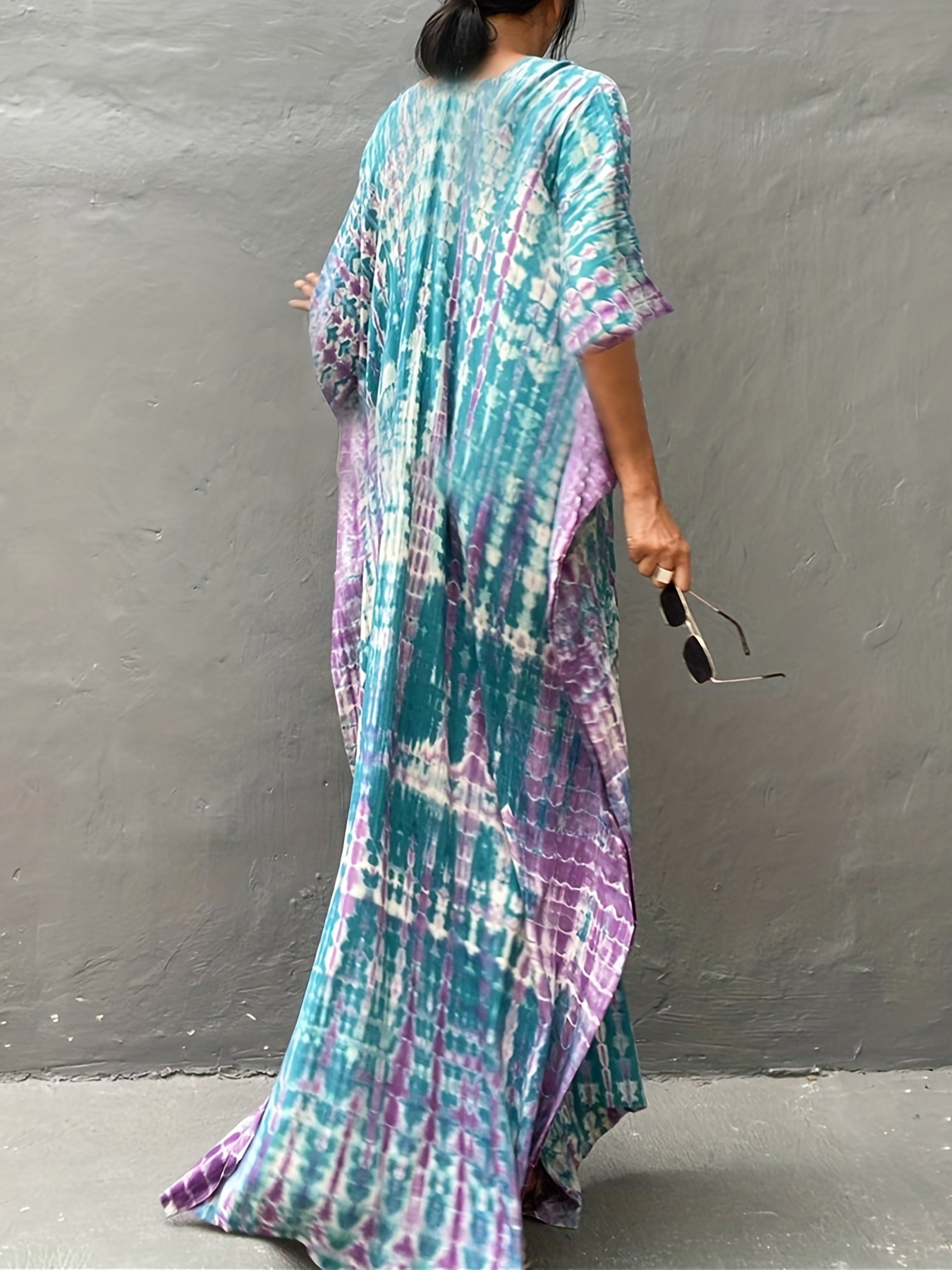 v neck oversized kaftan dress bohemian loose beach vacation dress womens clothing details 33