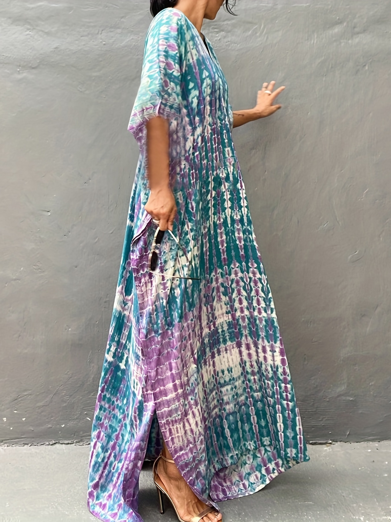 v neck oversized kaftan dress bohemian loose beach vacation dress womens clothing details 35