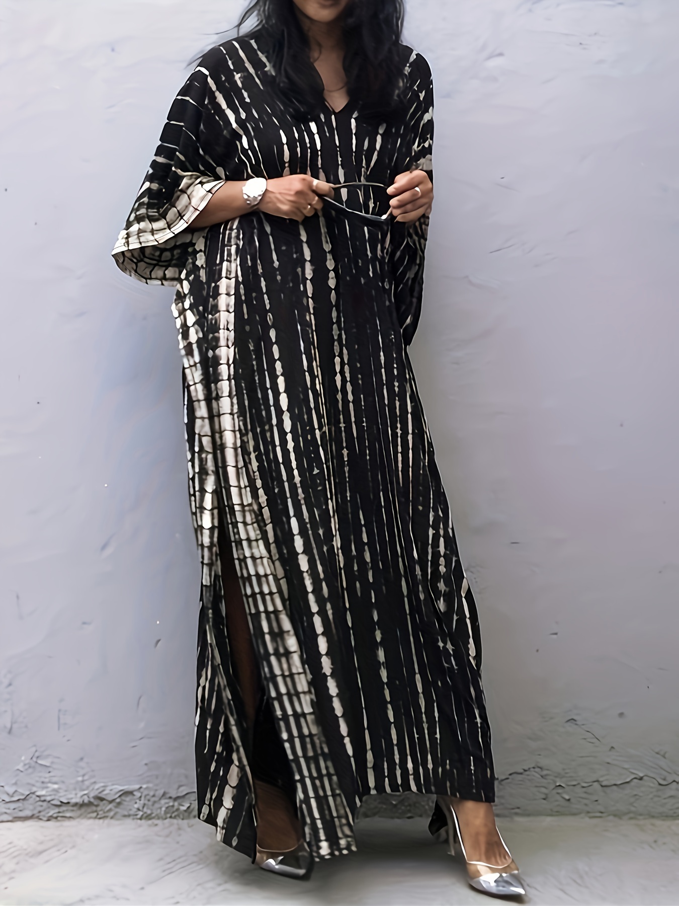 v neck oversized kaftan dress bohemian loose beach vacation dress womens clothing details 50