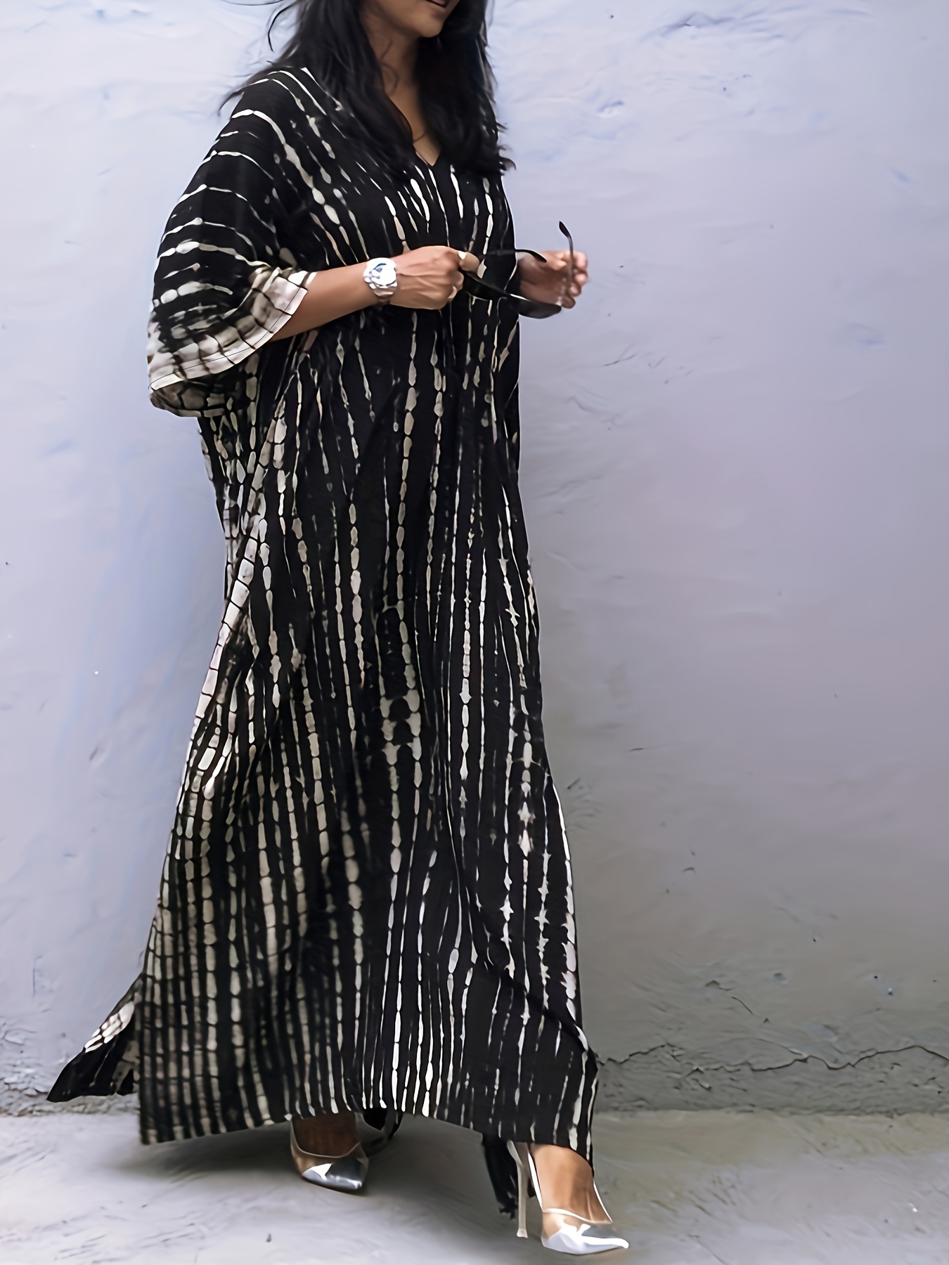 v neck oversized kaftan dress bohemian loose beach vacation dress womens clothing details 51