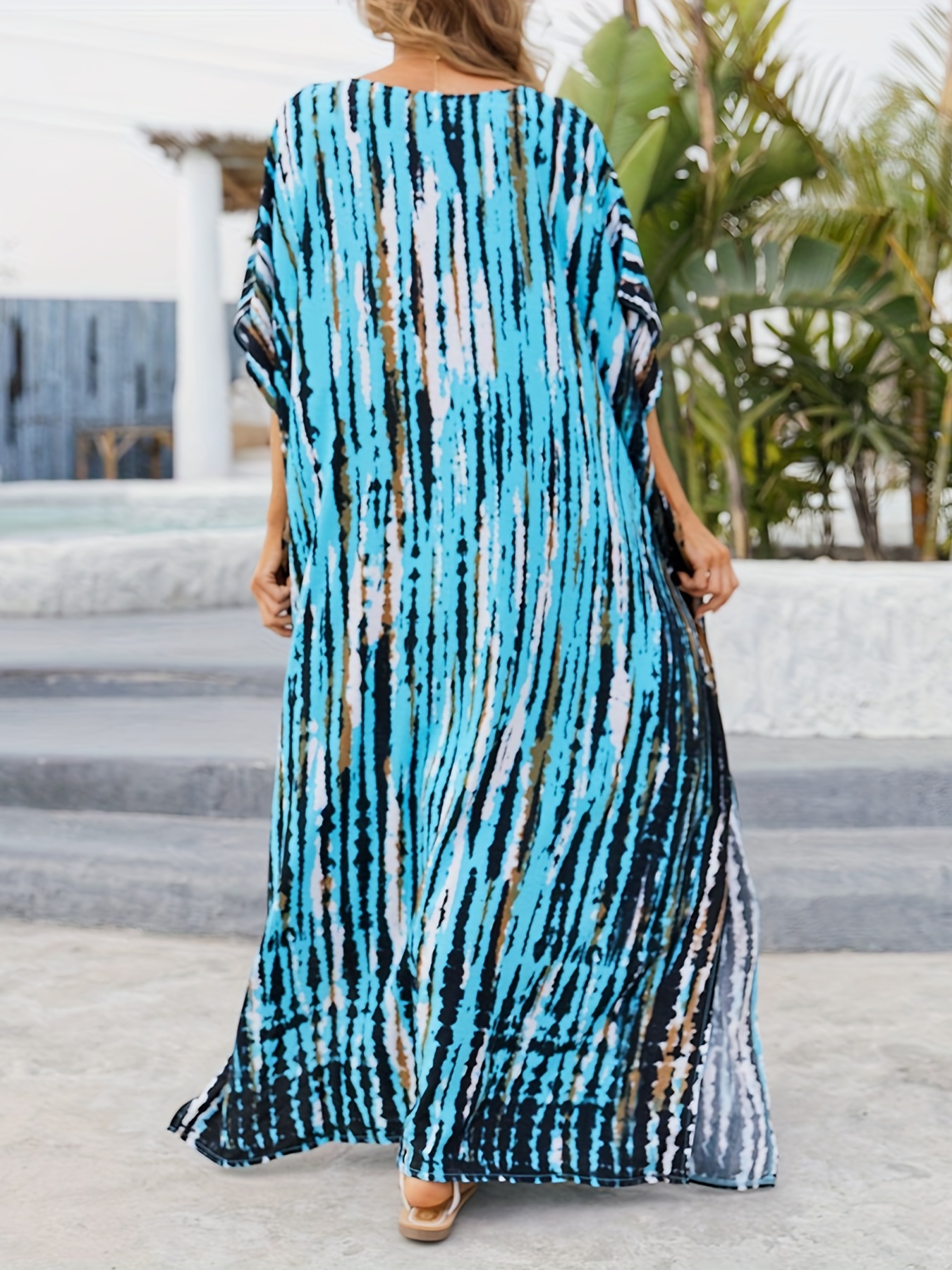 v neck oversized kaftan dress bohemian loose beach vacation dress womens clothing details 63