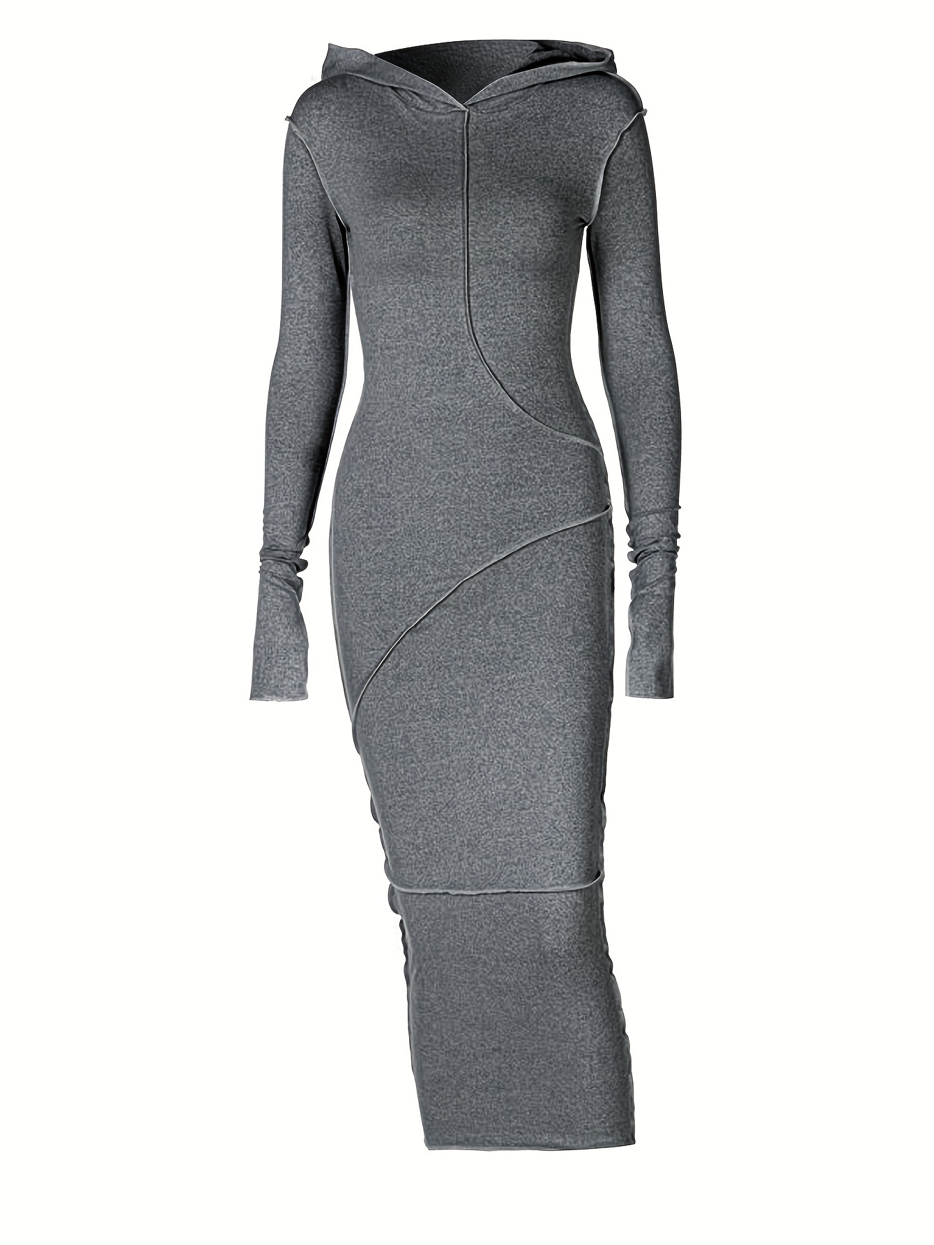 stitching hooded dress casual long sleeve maxi dress womens clothing details 1