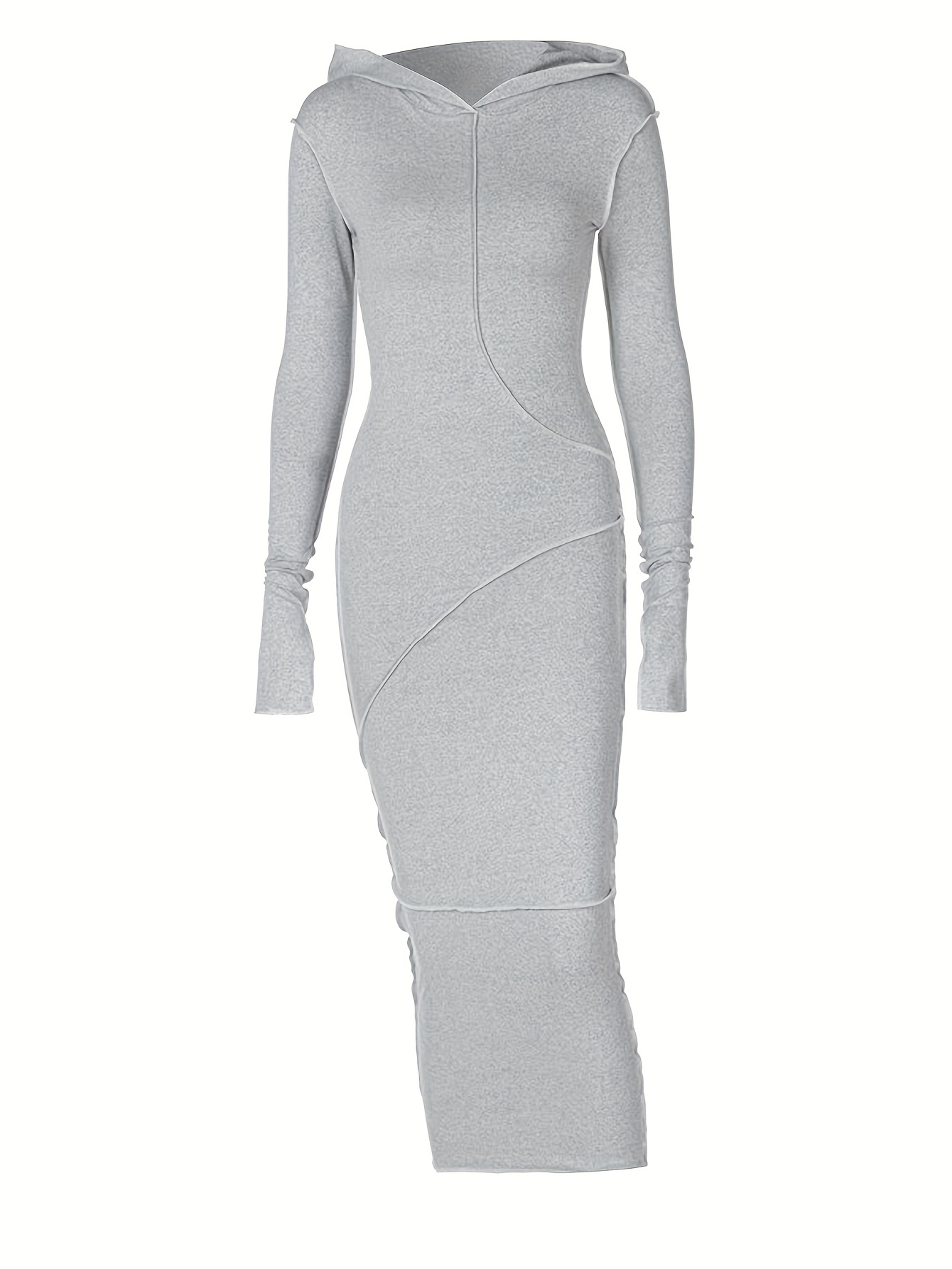 stitching hooded dress casual long sleeve maxi dress womens clothing details 36