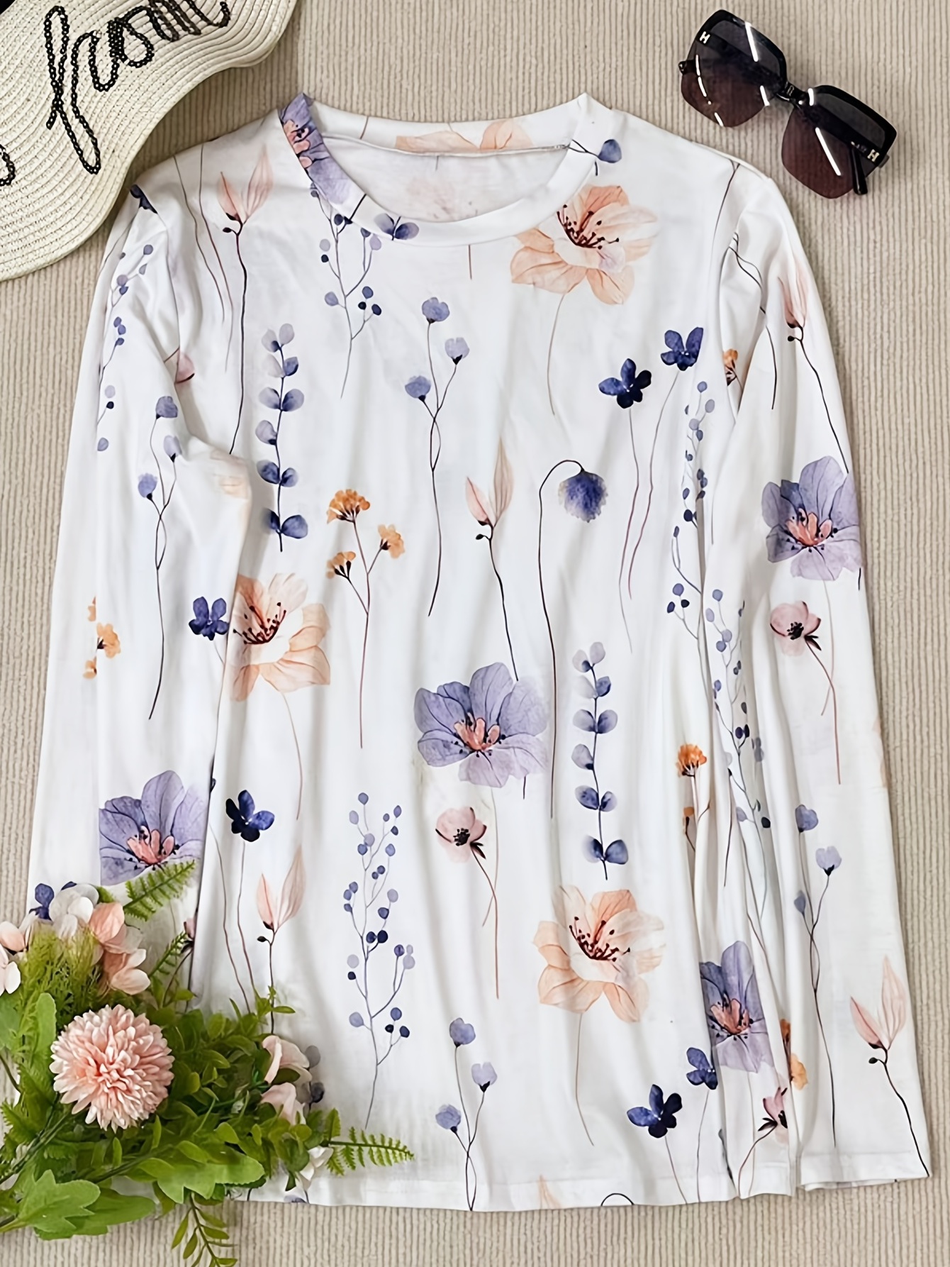 floral print crew neck t shirt casual long sleeve t shirt for spring fall womens clothing details 1