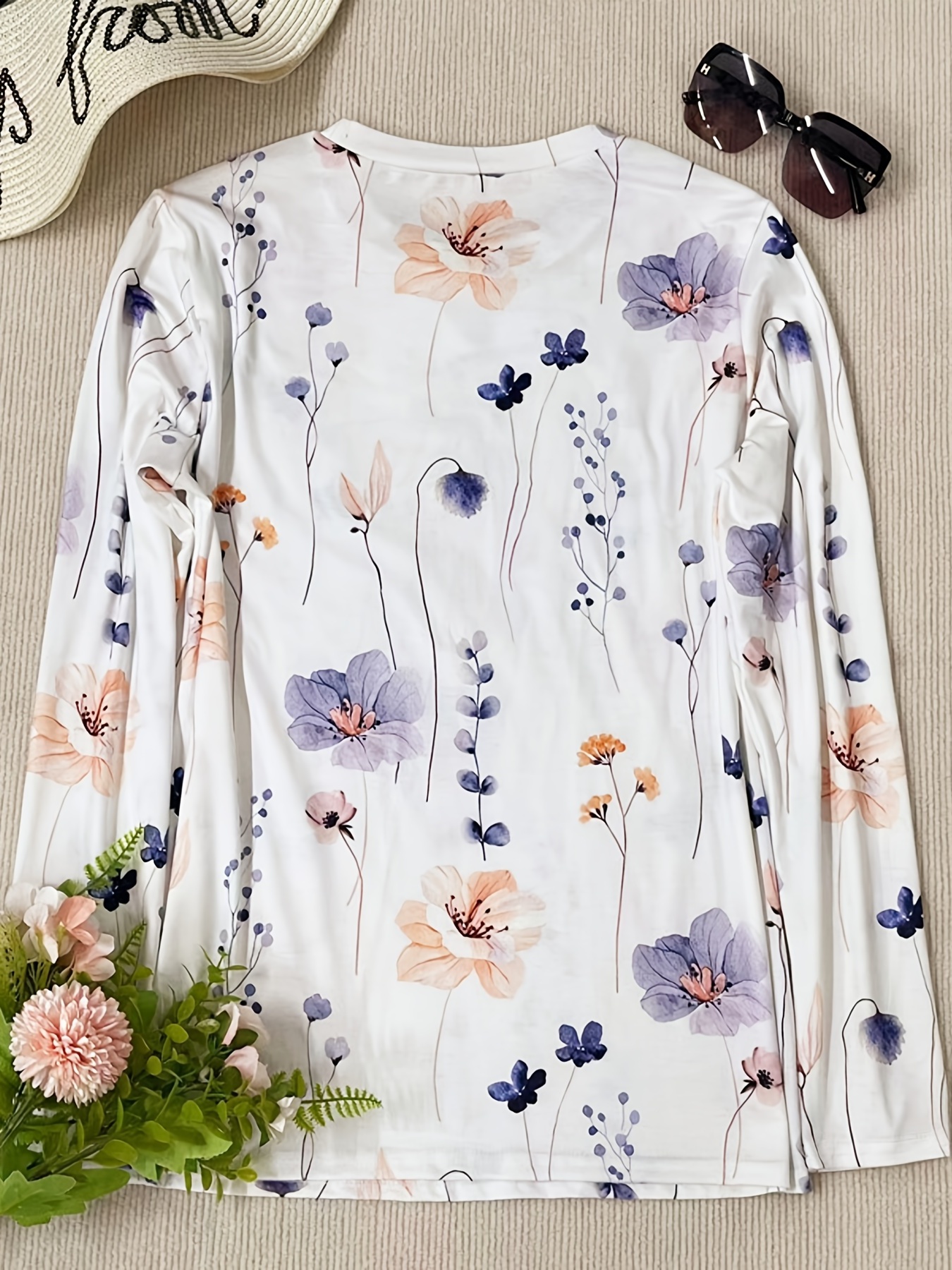 floral print crew neck t shirt casual long sleeve t shirt for spring fall womens clothing details 2