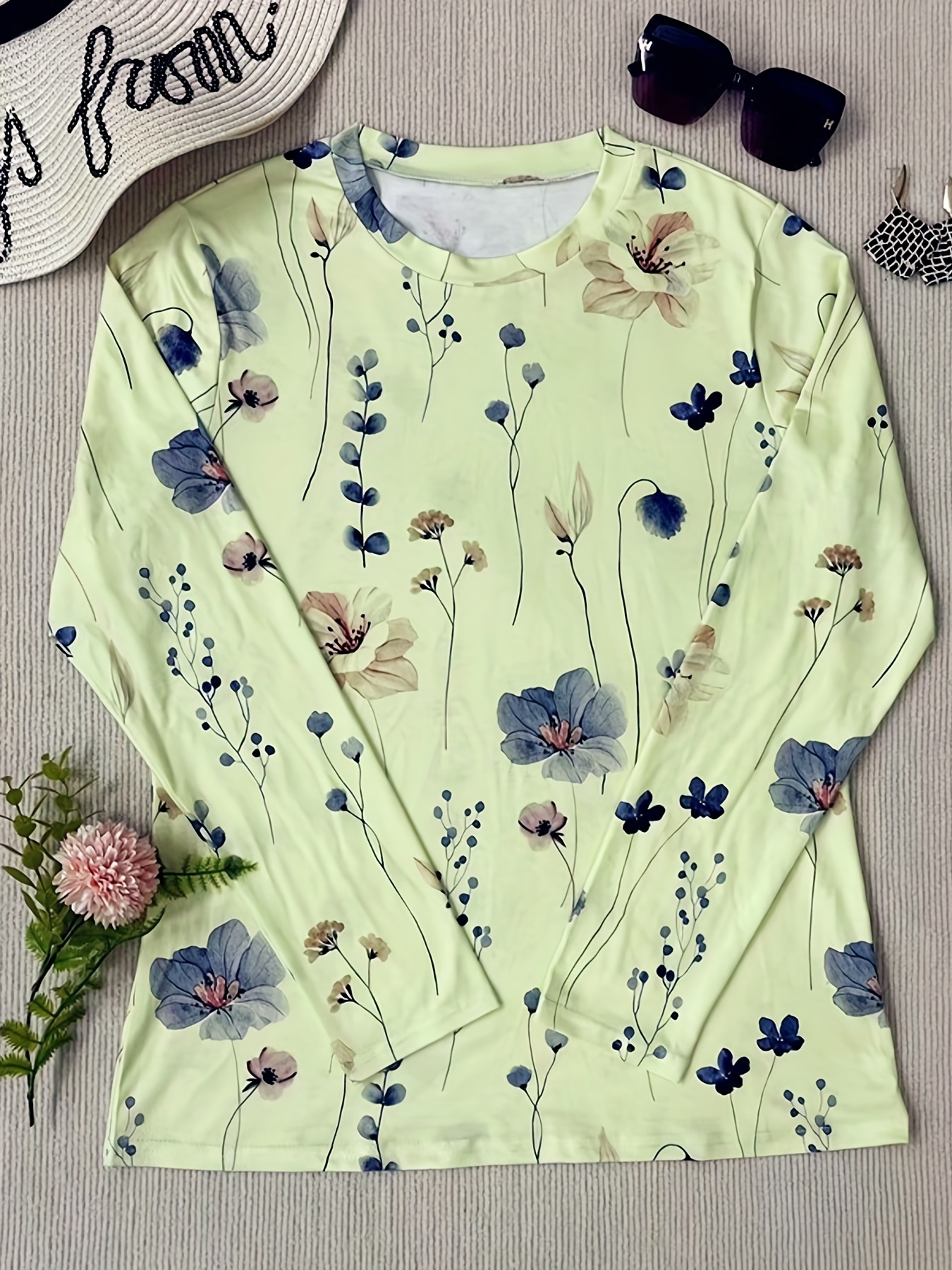 floral print crew neck t shirt casual long sleeve t shirt for spring fall womens clothing details 8