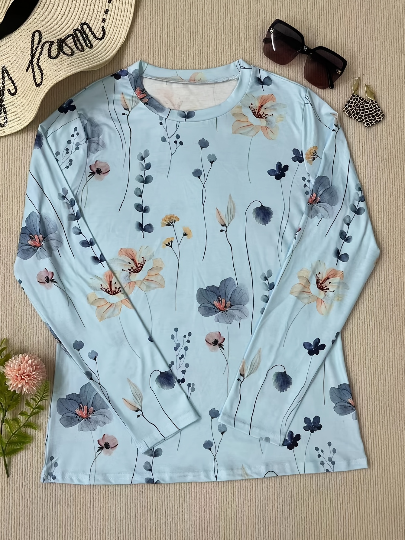 floral print crew neck t shirt casual long sleeve t shirt for spring fall womens clothing details 11