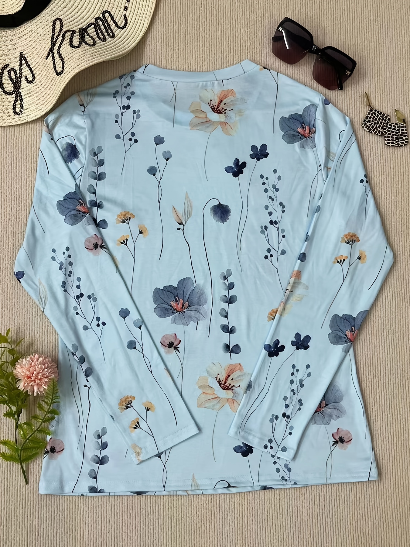 floral print crew neck t shirt casual long sleeve t shirt for spring fall womens clothing details 12