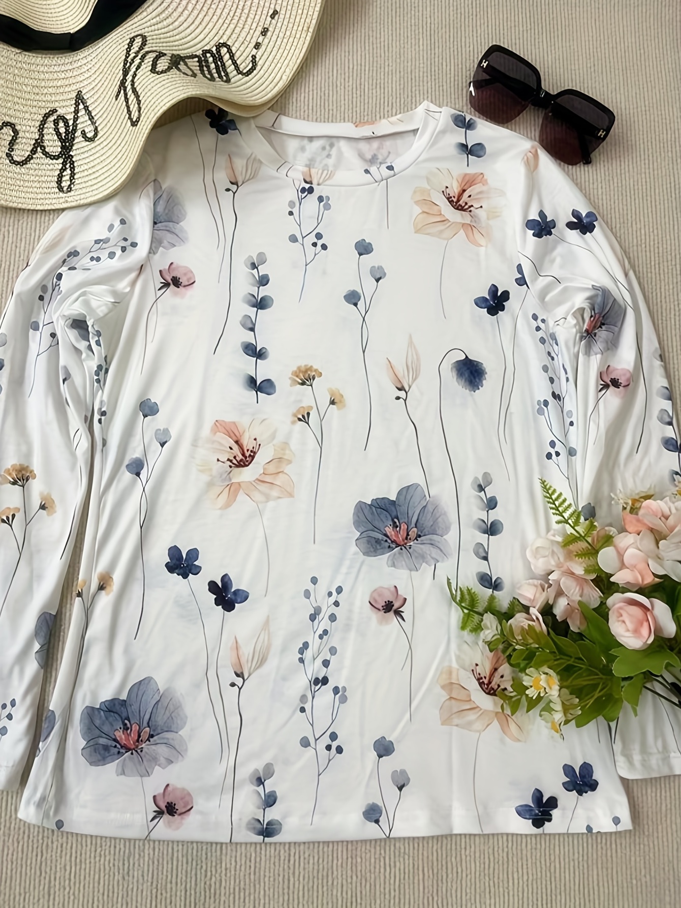 floral print crew neck t shirt casual long sleeve t shirt for spring fall womens clothing details 16