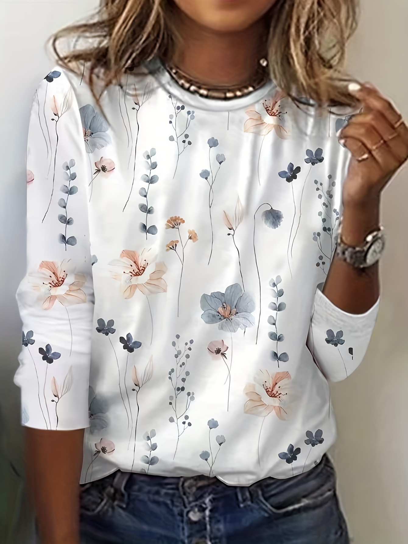 floral print crew neck t shirt casual long sleeve t shirt for spring fall womens clothing details 19