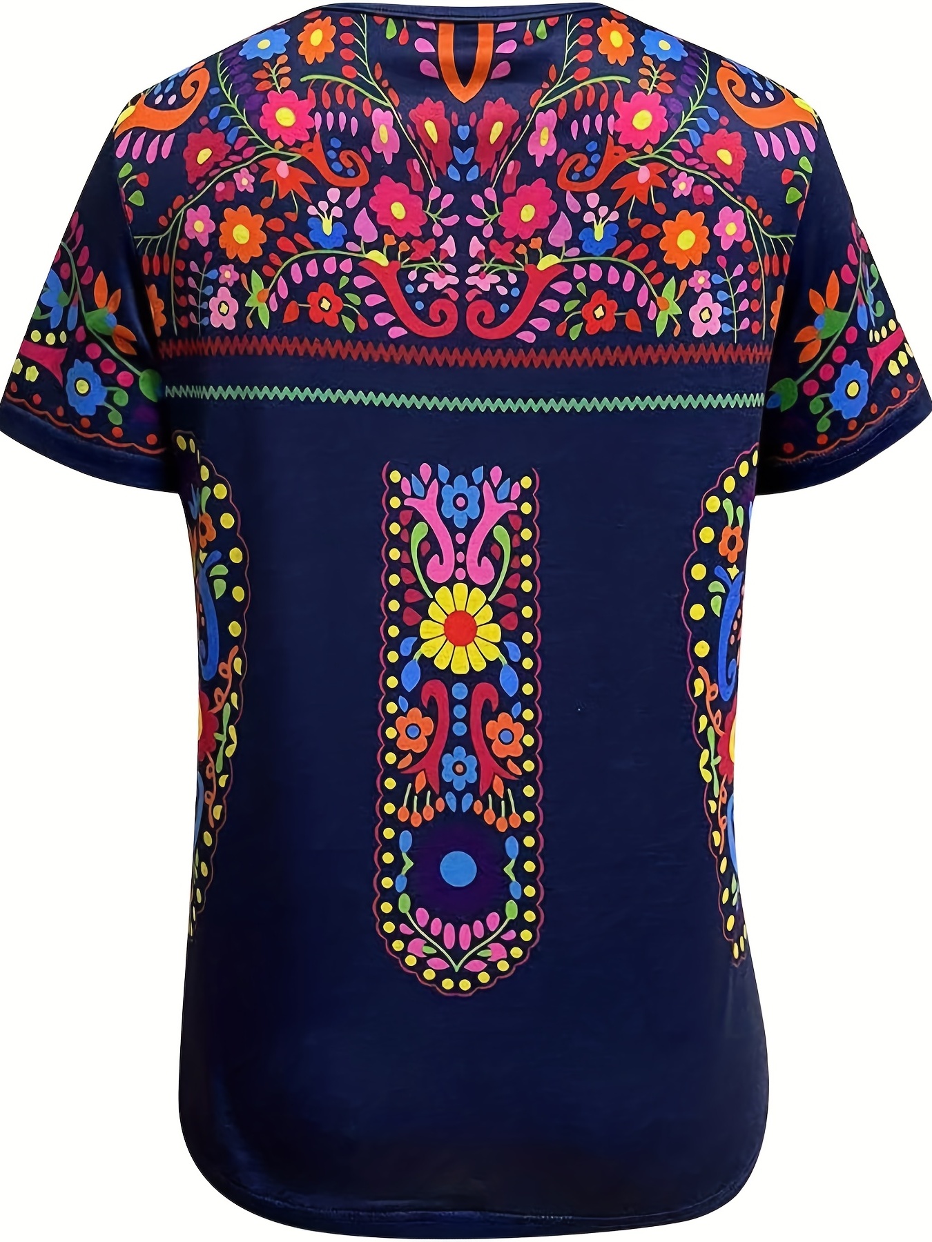 floral print ethnic t shirt boho crew neck short sleeve summer t shirt womens clothing details 9