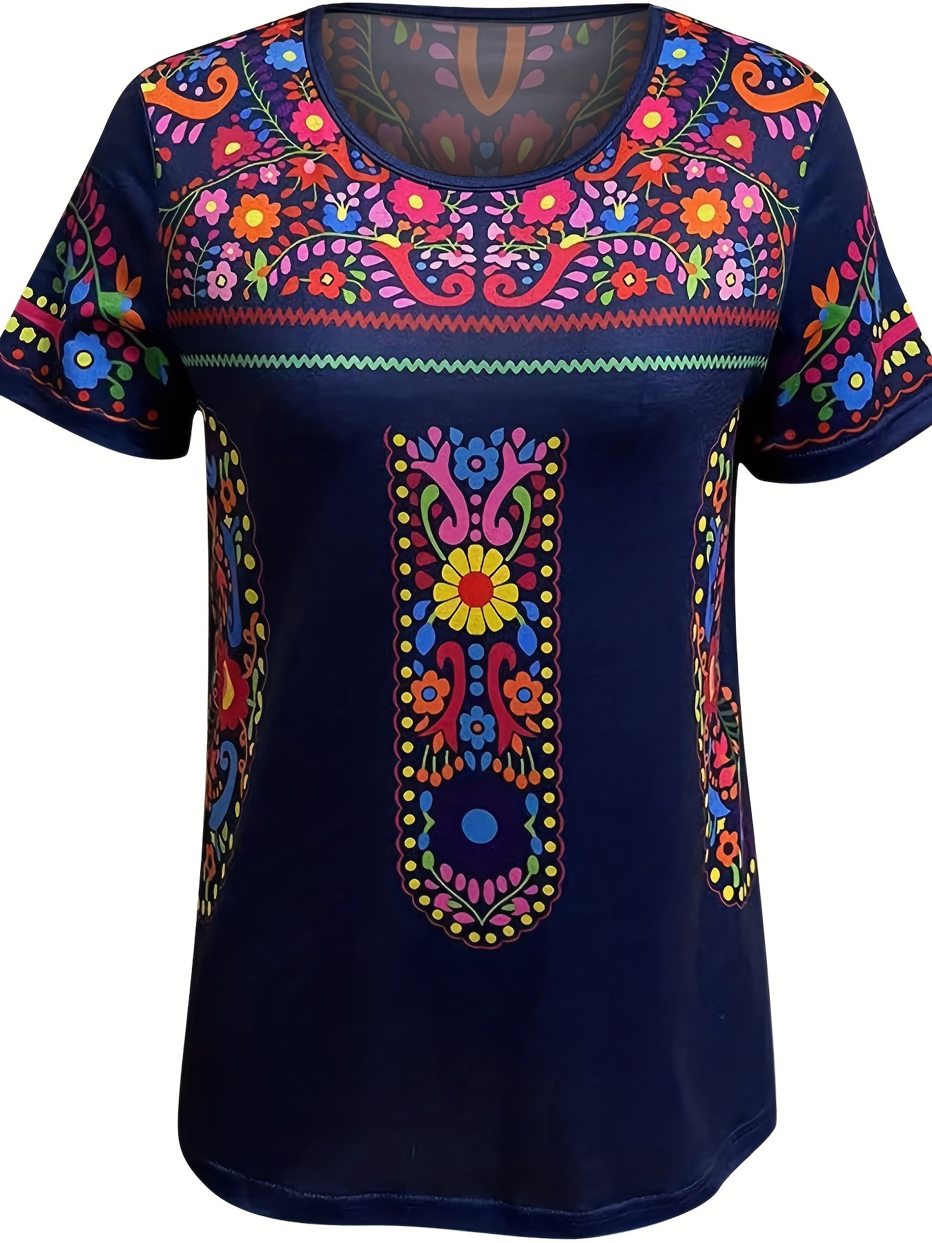 floral print ethnic t shirt boho crew neck short sleeve summer t shirt womens clothing details 10