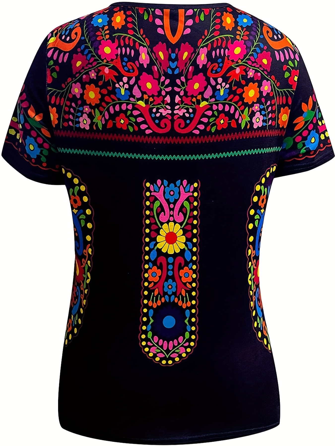 floral print ethnic t shirt boho crew neck short sleeve summer t shirt womens clothing details 13