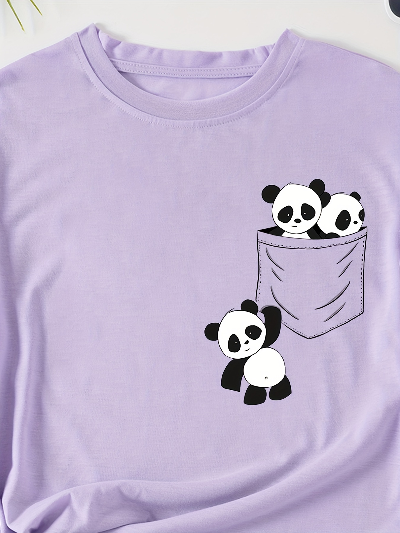 panda print crew neck t shirt casual short sleeve t shirt for spring summer womens clothing details 2