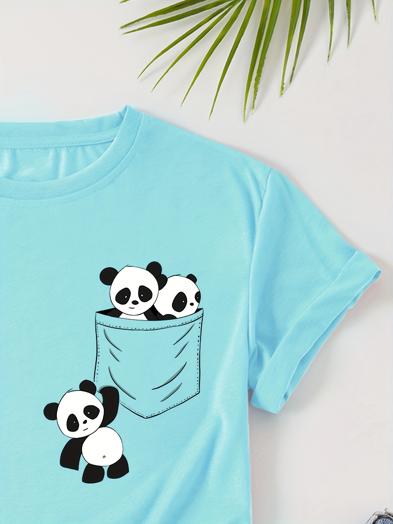 panda print crew neck t shirt casual short sleeve t shirt for spring summer womens clothing details 7