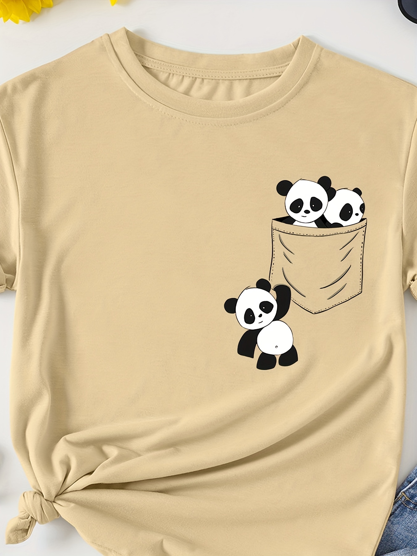 panda print crew neck t shirt casual short sleeve t shirt for spring summer womens clothing details 19