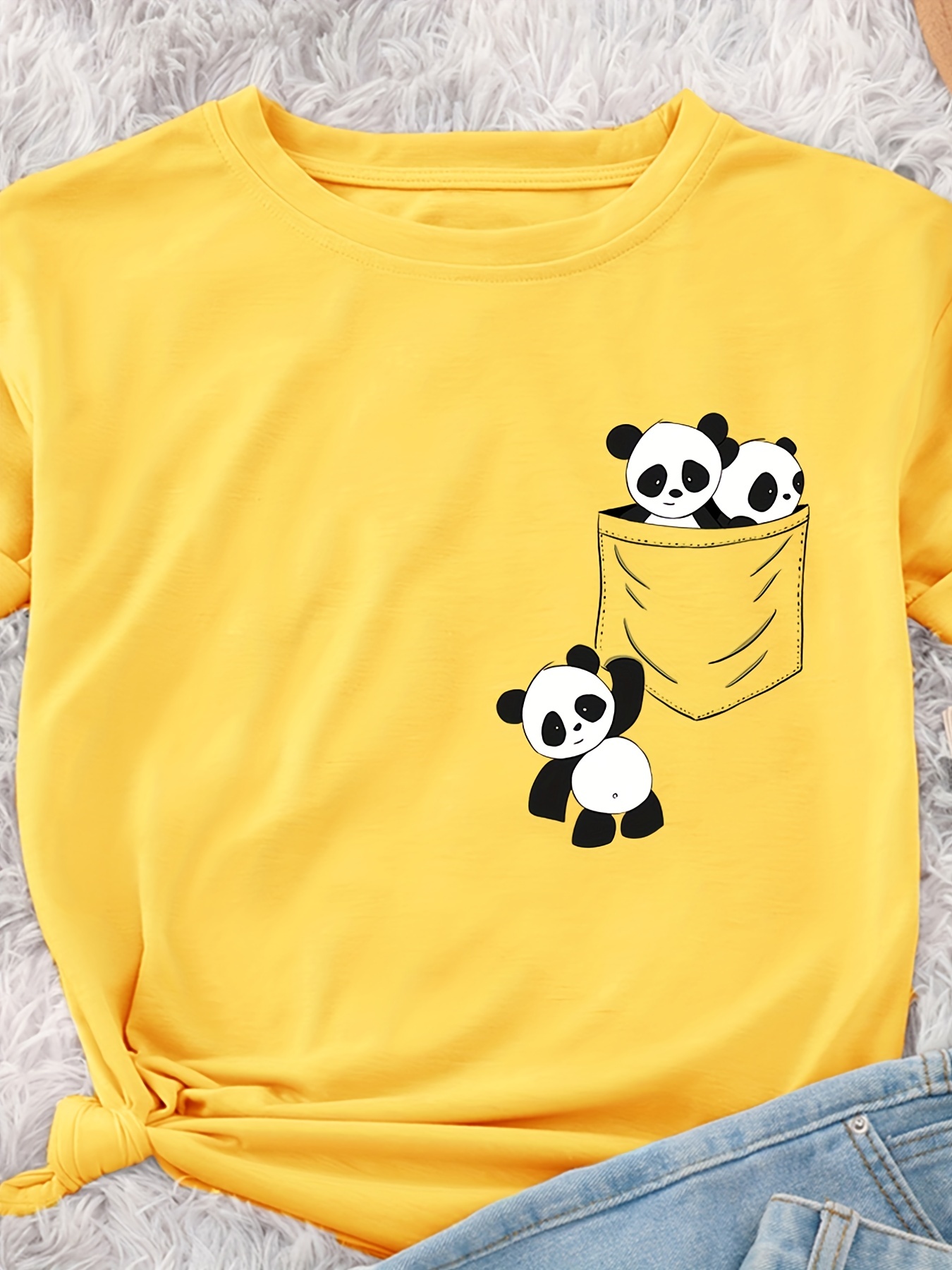 panda print crew neck t shirt casual short sleeve t shirt for spring summer womens clothing details 38