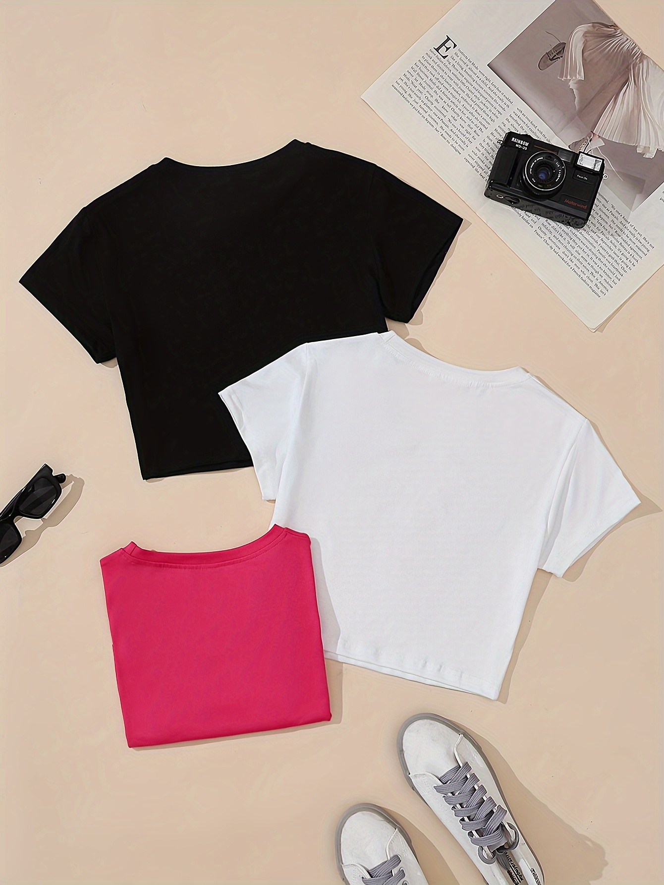 3 pieces crop t shirts casual crew neck short sleeve t shirts for spring summer womens clothing details 6