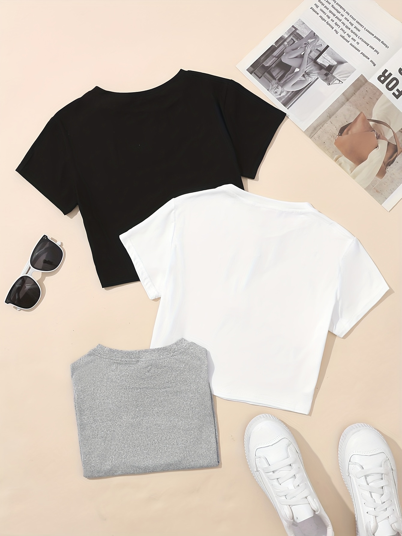 3 pieces crop t shirts casual crew neck short sleeve t shirts for spring summer womens clothing details 11