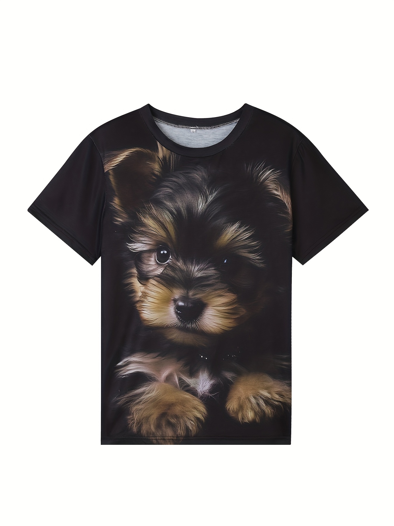 cute puppy print t shirt casual crew neck short sleeve top for spring summer womens clothing details 1