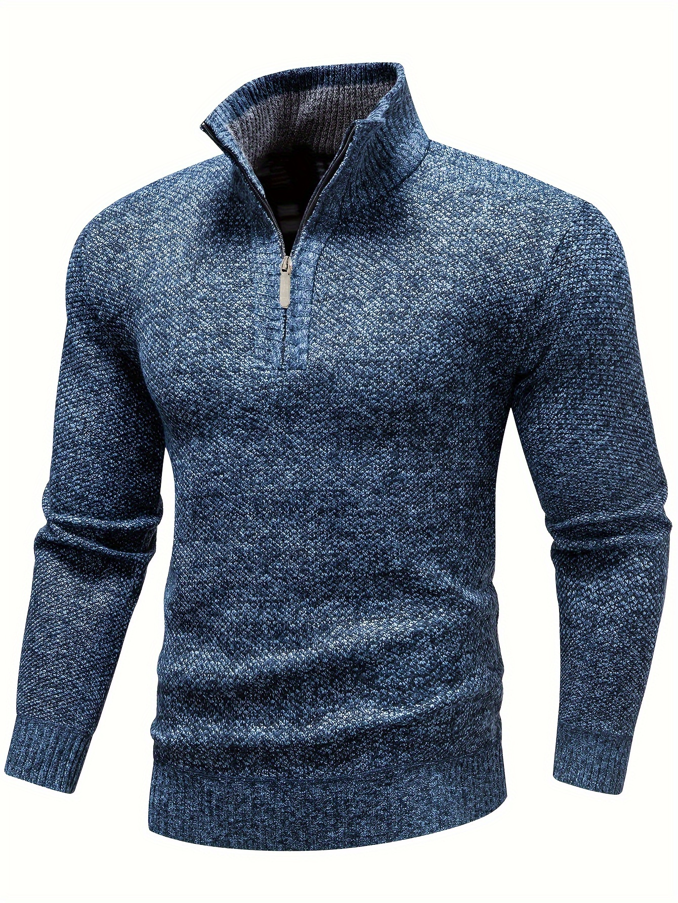 mens stand collar jacquard knitting thickened warm sweater details 5