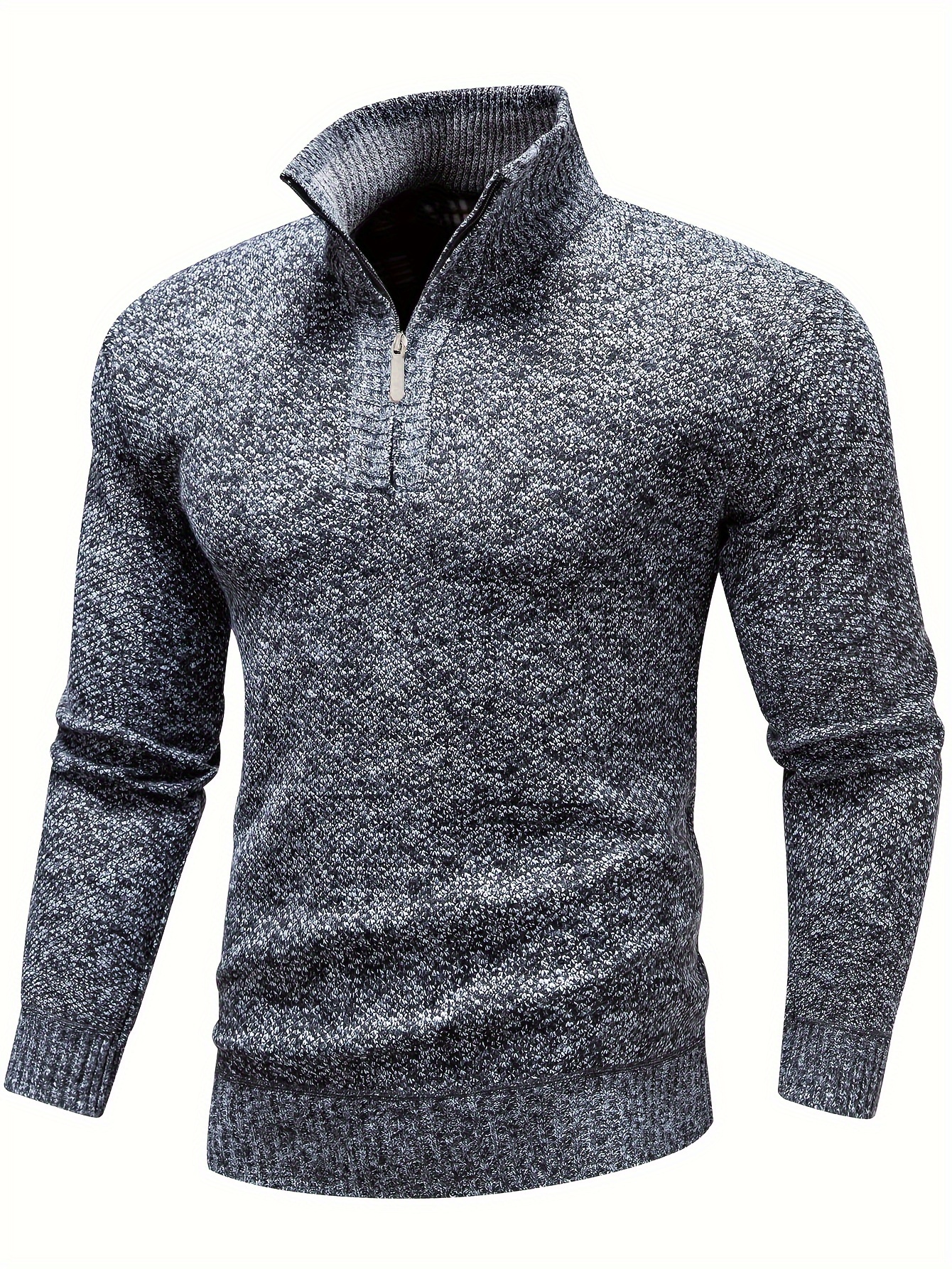 mens stand collar jacquard knitting thickened warm sweater details 11