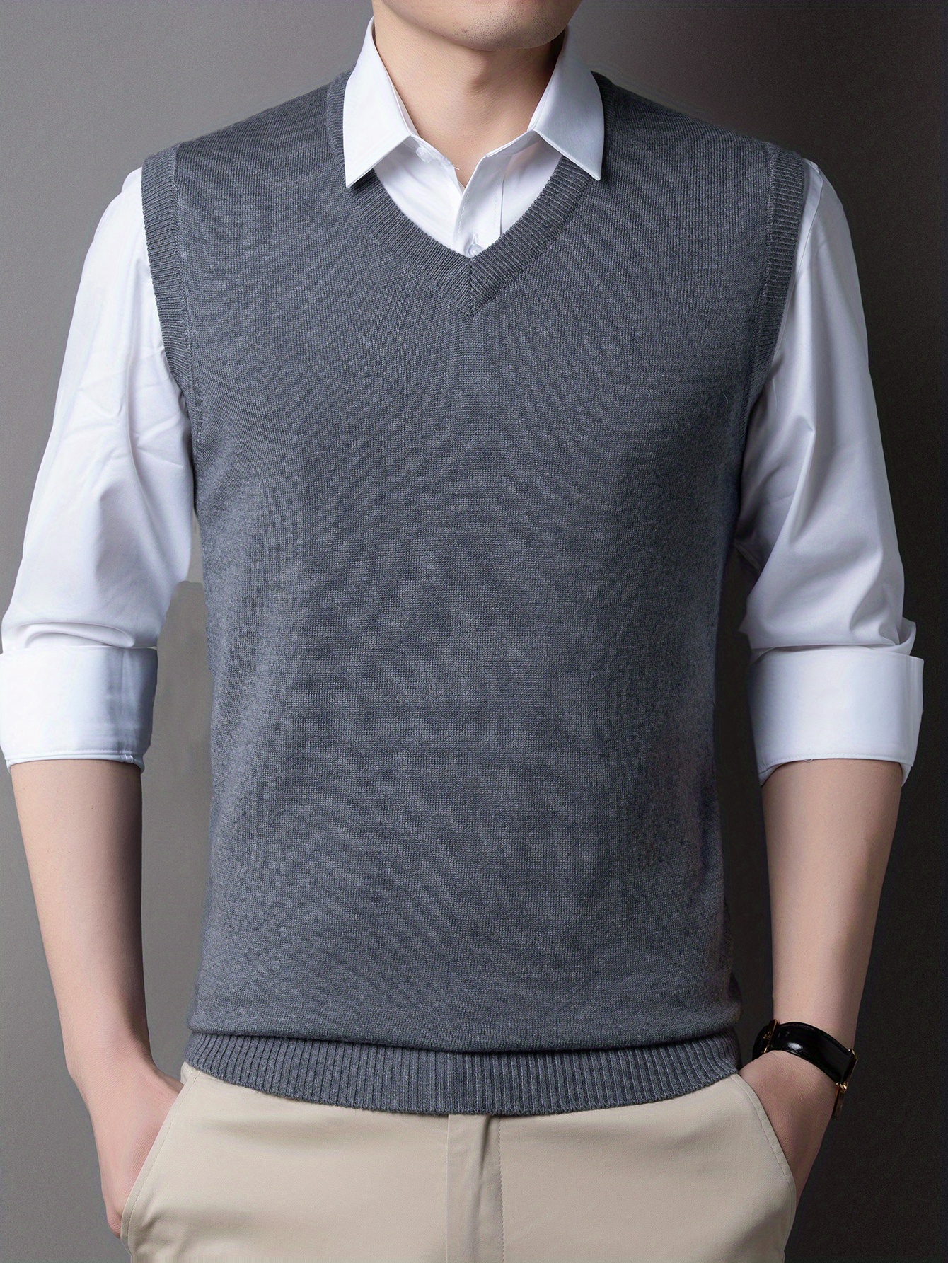 casual knitted pullover v neck sleeveless thermal jacket wool vest mens tank top for autumn and winter details 0