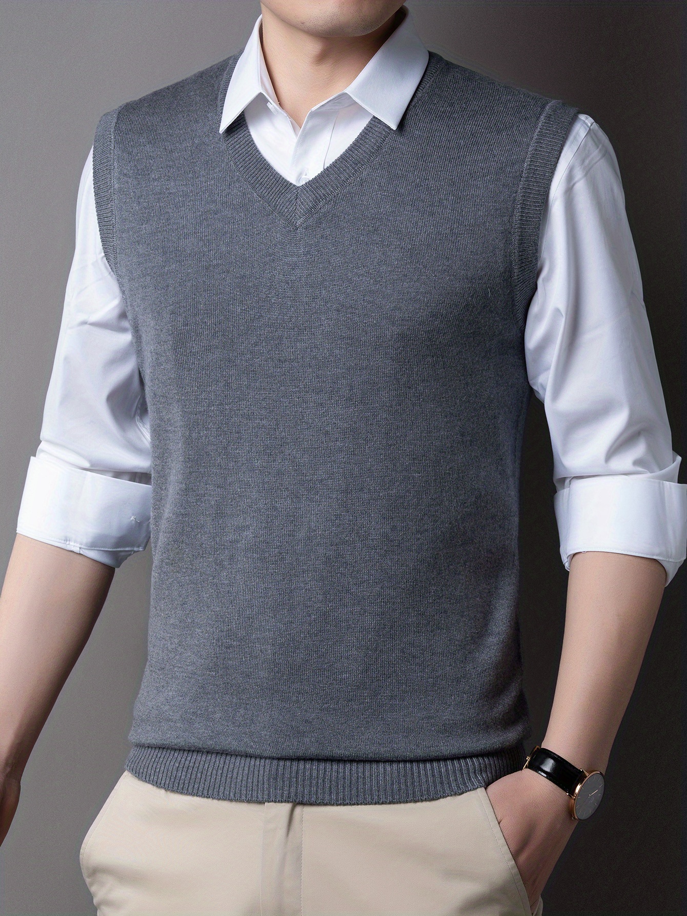 casual knitted pullover v neck sleeveless thermal jacket wool vest mens tank top for autumn and winter details 1