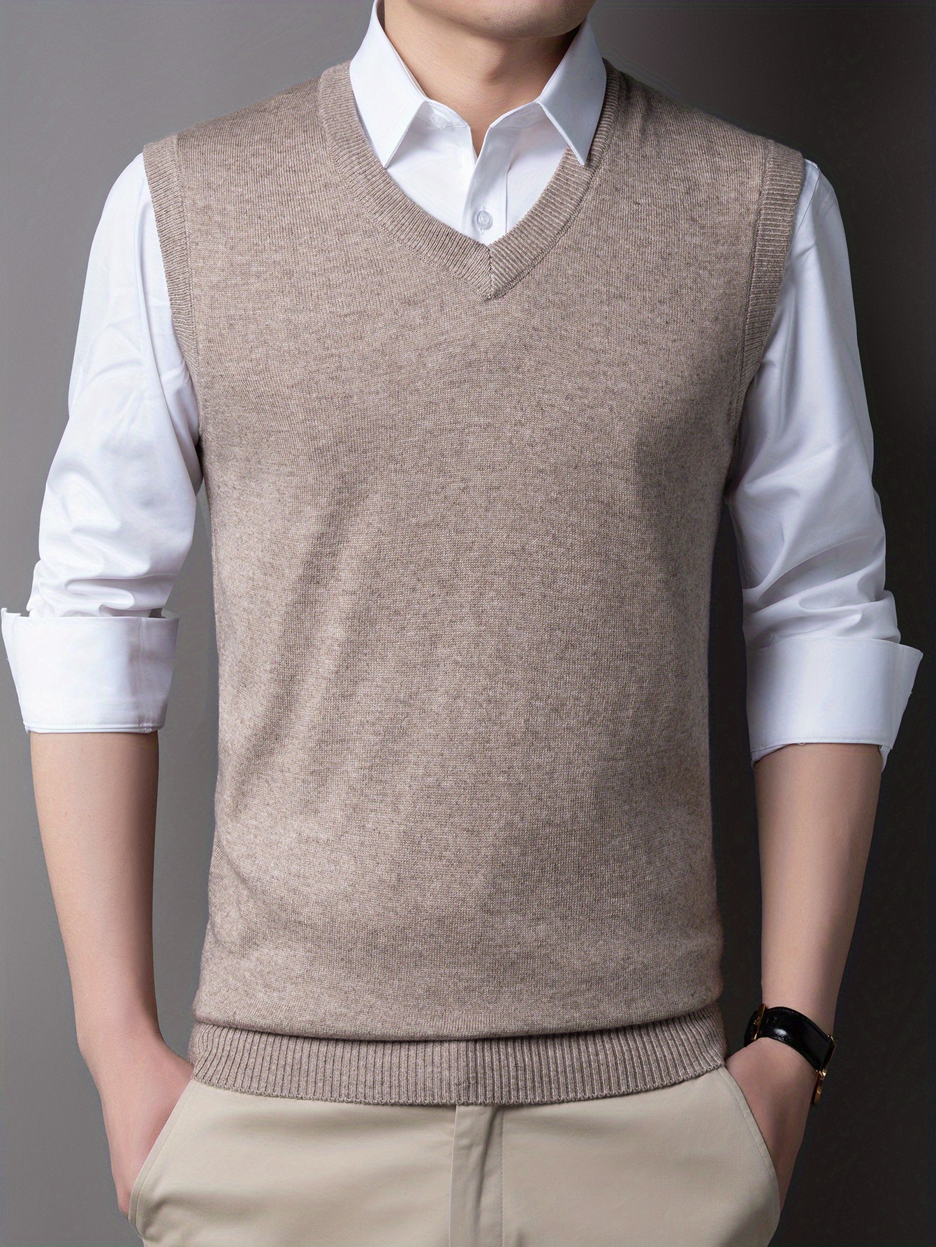 casual knitted pullover v neck sleeveless thermal jacket wool vest mens tank top for autumn and winter details 3