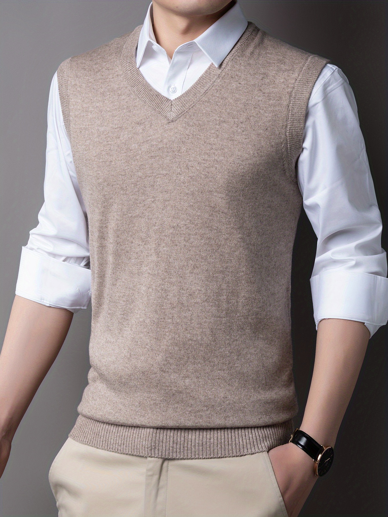 casual knitted pullover v neck sleeveless thermal jacket wool vest mens tank top for autumn and winter details 4