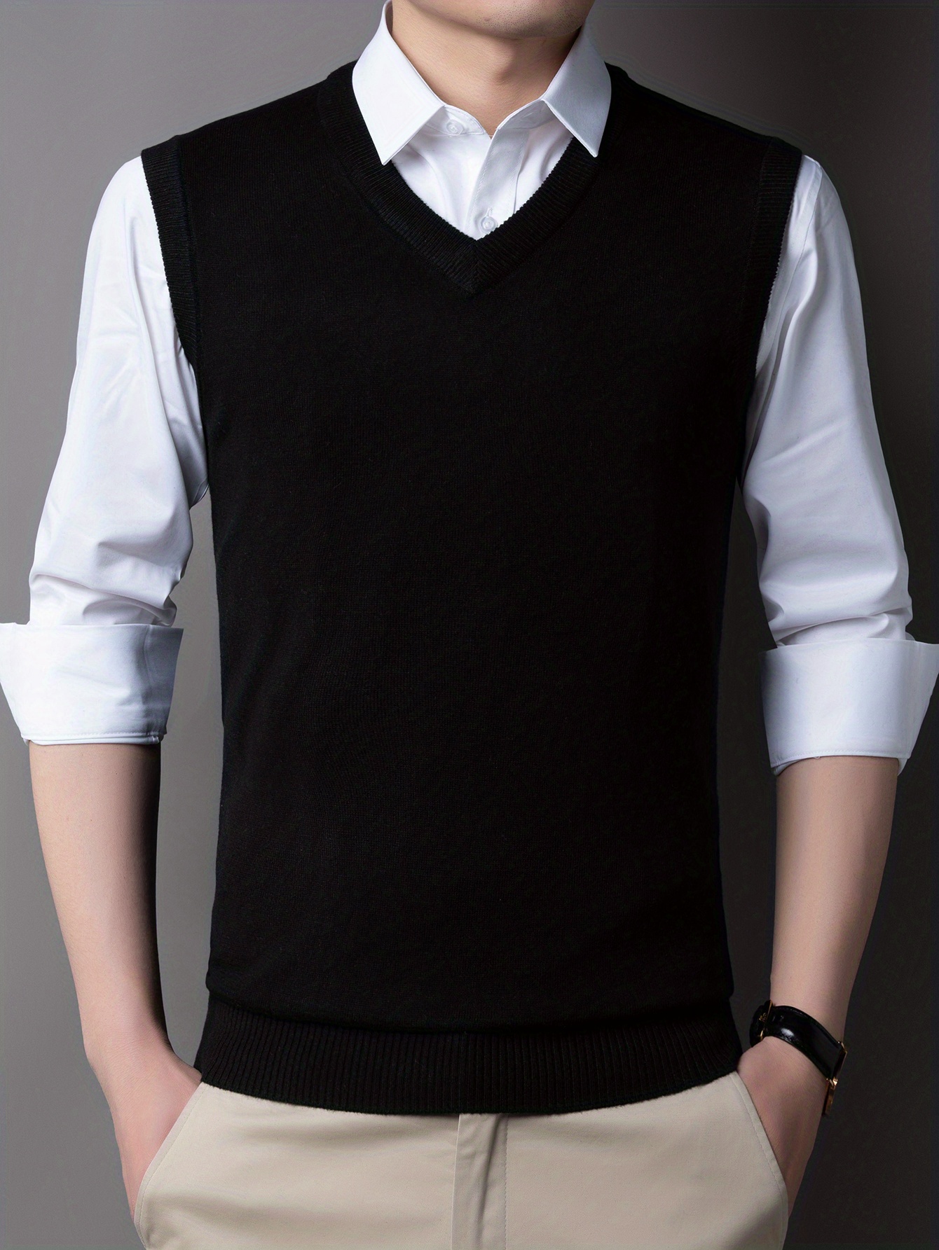 casual knitted pullover v neck sleeveless thermal jacket wool vest mens tank top for autumn and winter details 6