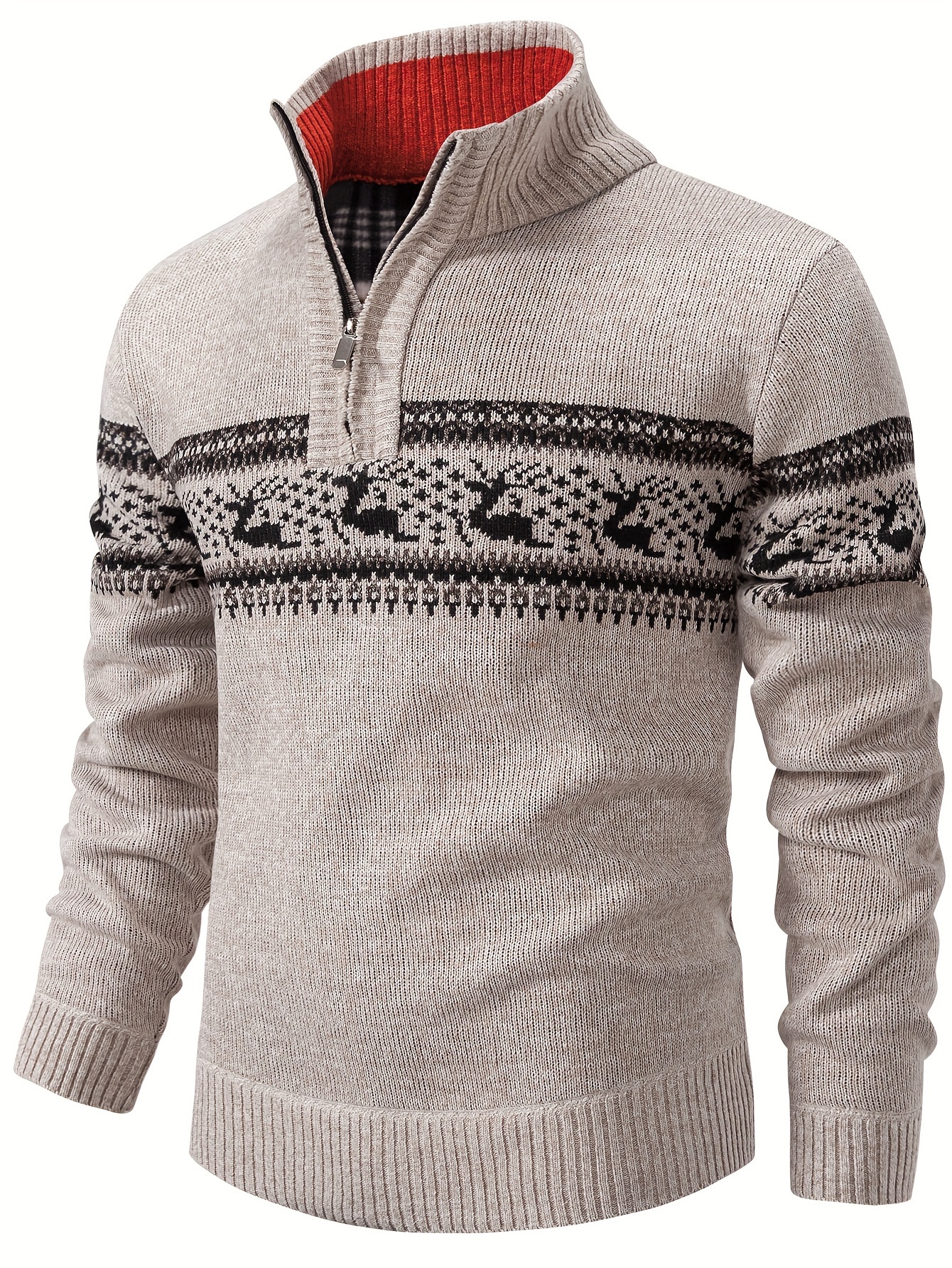 mens warm knitted half zipper stand collar pullover for men retro sweater for winter fall long sleeve tops details 7