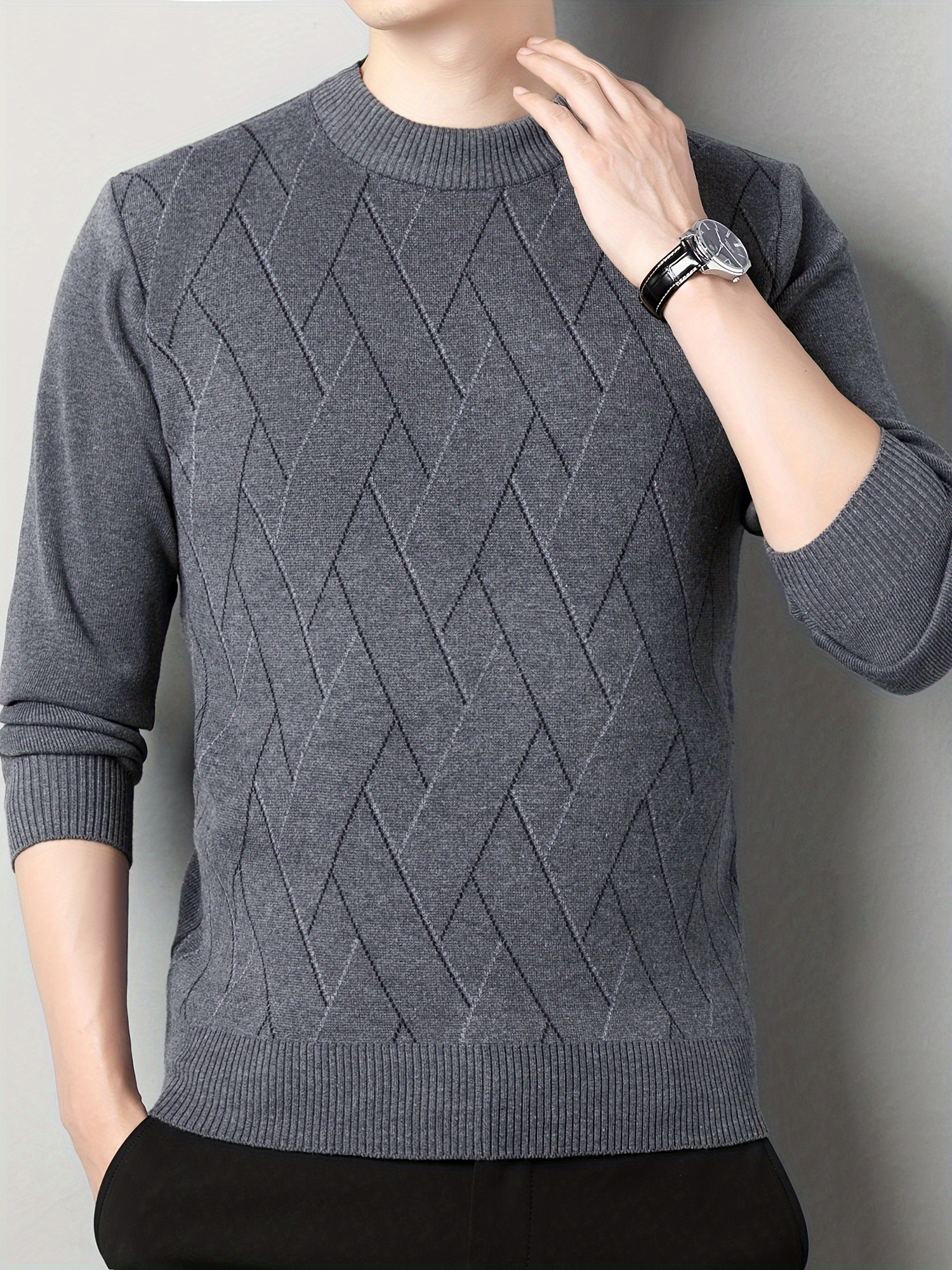 all match knitted solid sweater mens casual warm mid stretch crew neck pullover sweater for men fall winter details 2