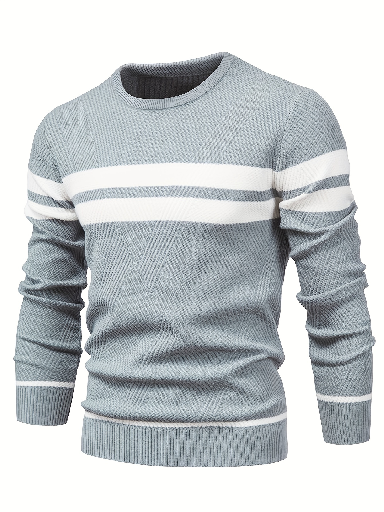 mens color block round neck sweater trendy stretch thermal tops details 0