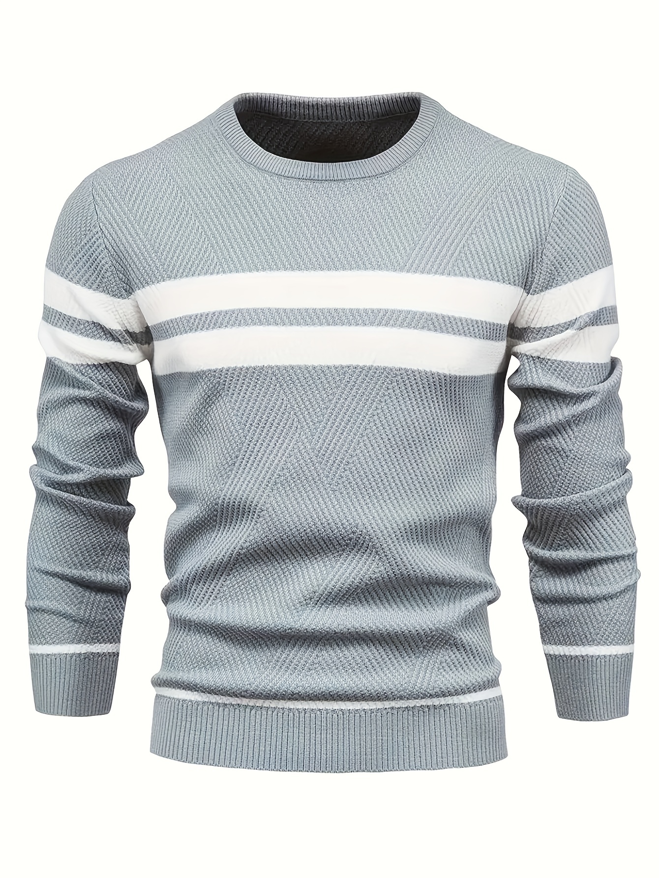 mens color block round neck sweater trendy stretch thermal tops details 3