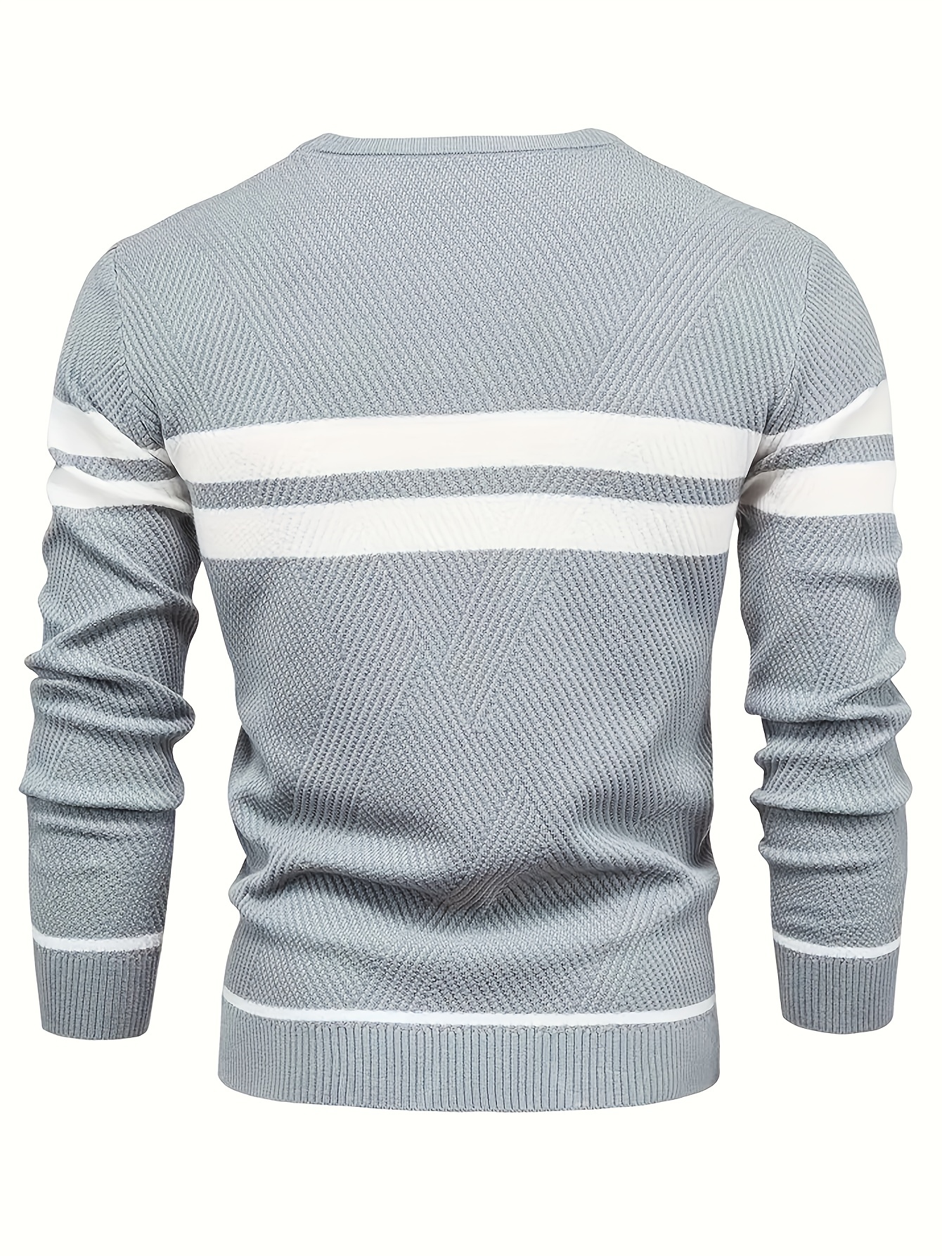 mens color block round neck sweater trendy stretch thermal tops details 4