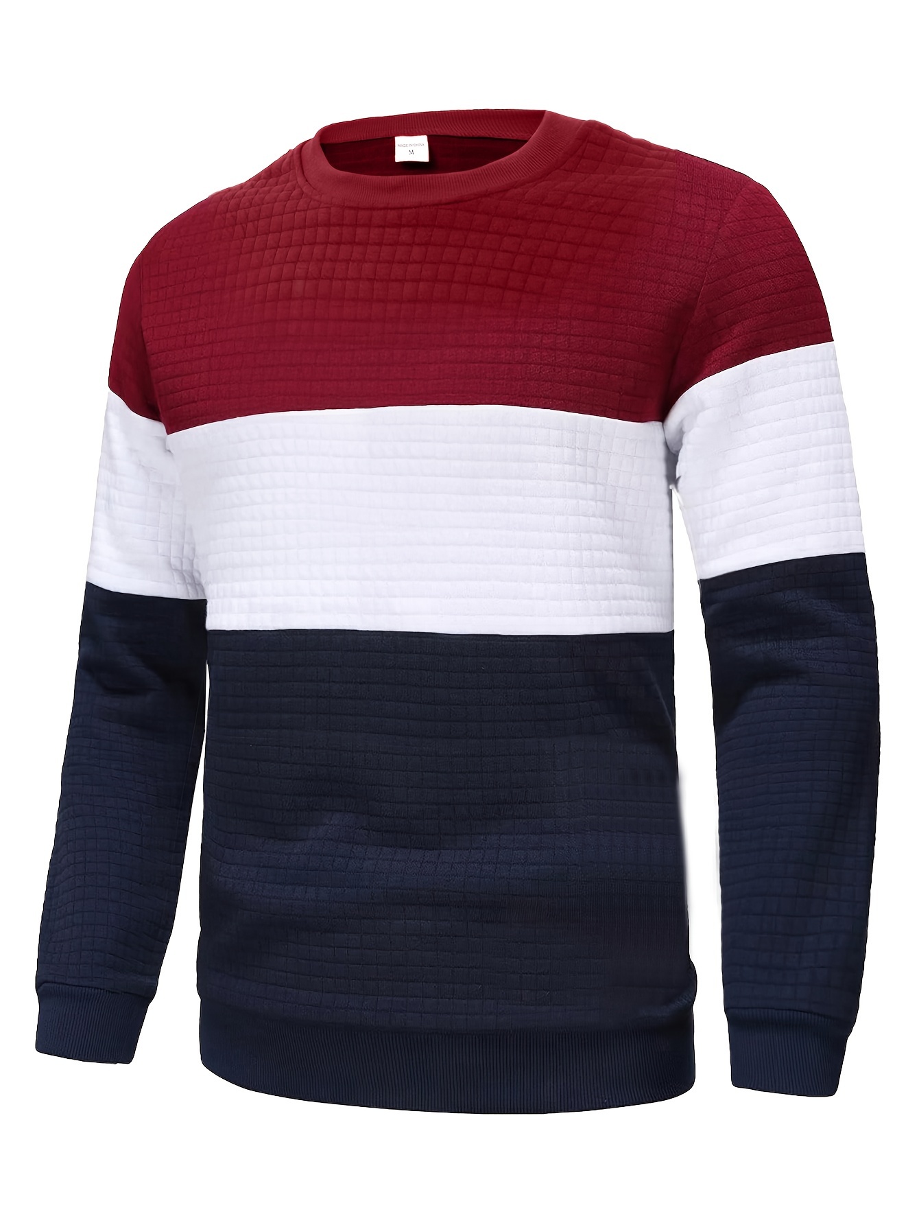 all match knitted waffle pattern sweater mens color block casual warm slightly stretch crew neck pullover sweater for men fall winter details 9