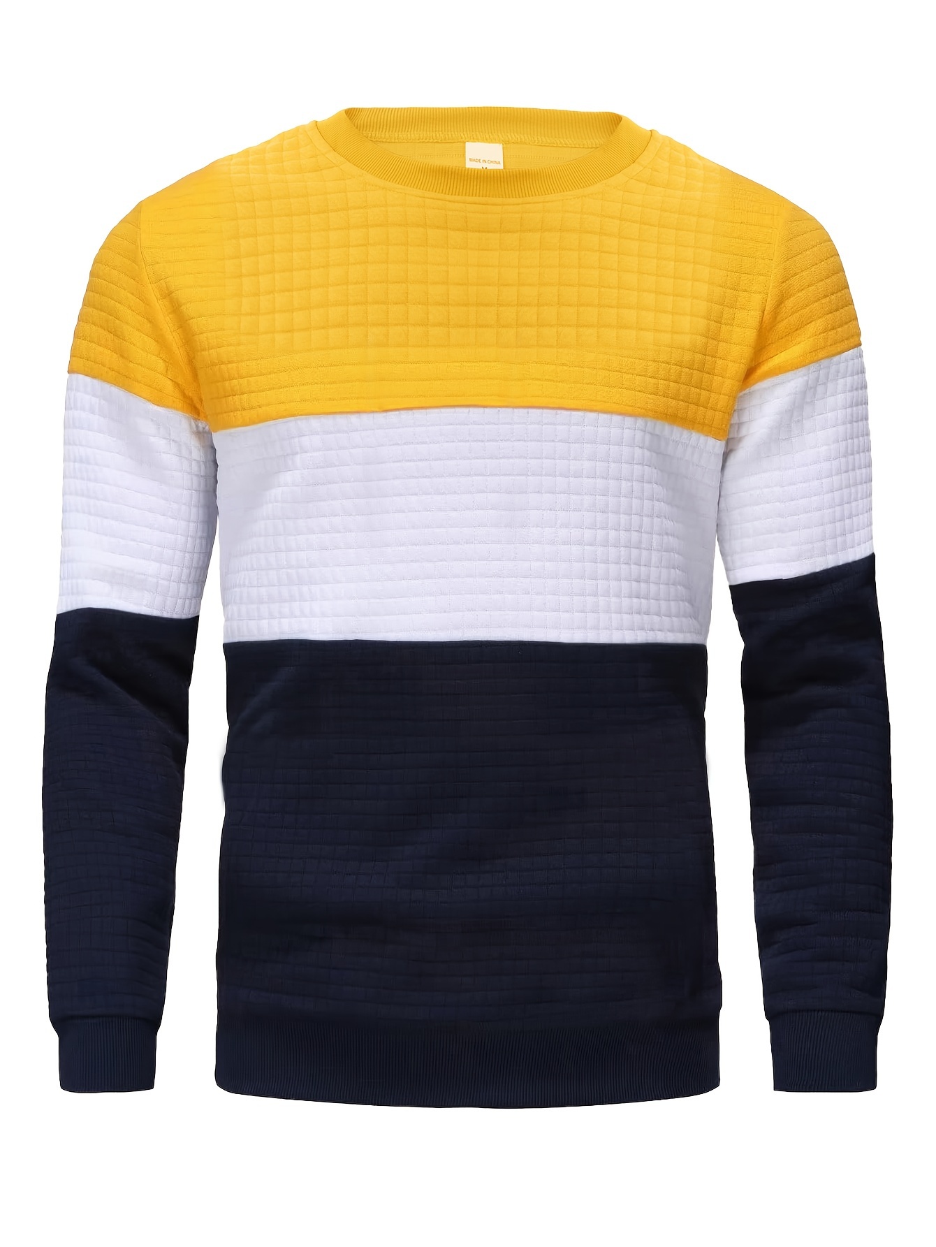 all match knitted waffle pattern sweater mens color block casual warm slightly stretch crew neck pullover sweater for men fall winter details 12