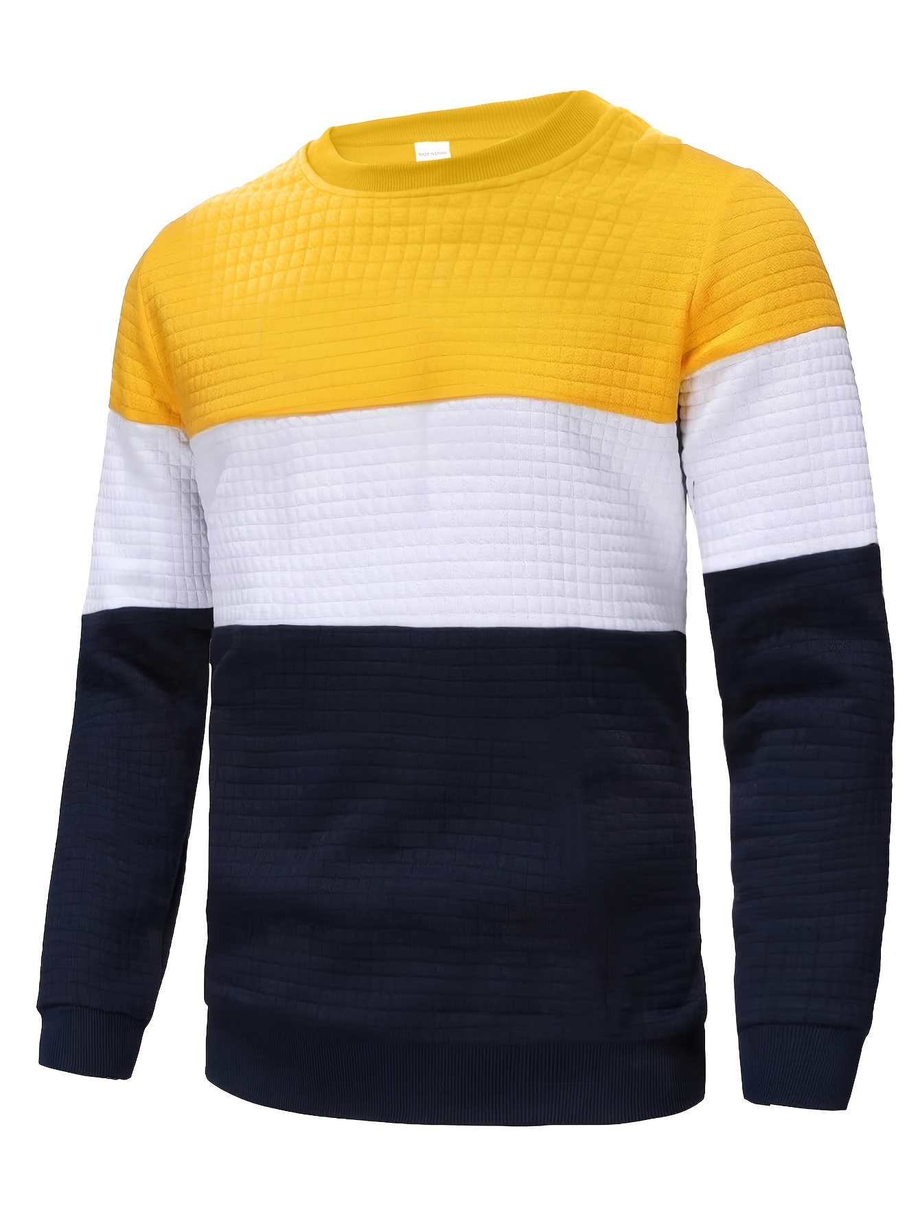 all match knitted waffle pattern sweater mens color block casual warm slightly stretch crew neck pullover sweater for men fall winter details 15