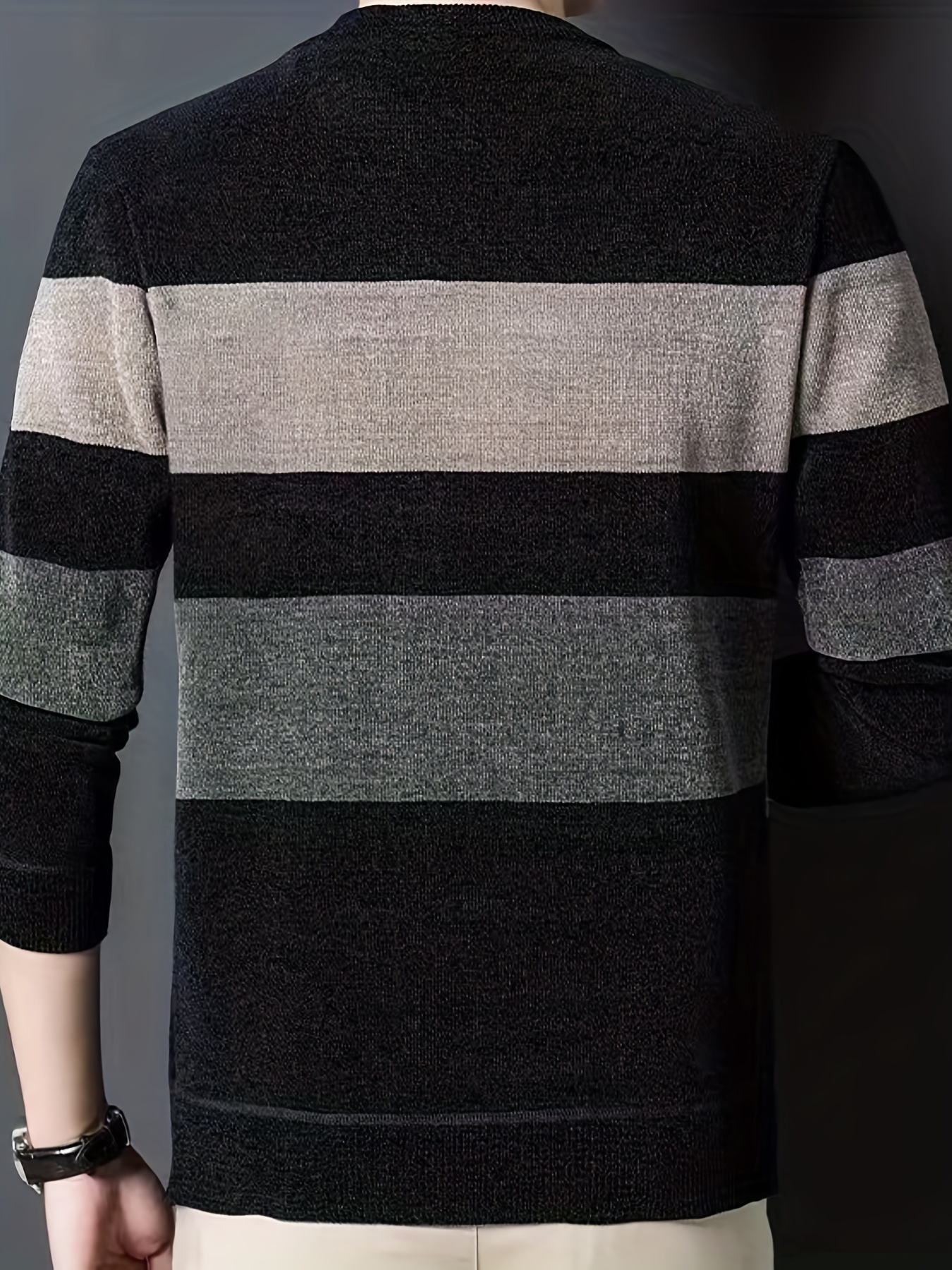 color block knitted sweater mens casual warm mid stretch crew neck pullover sweater for men fall winter details 1